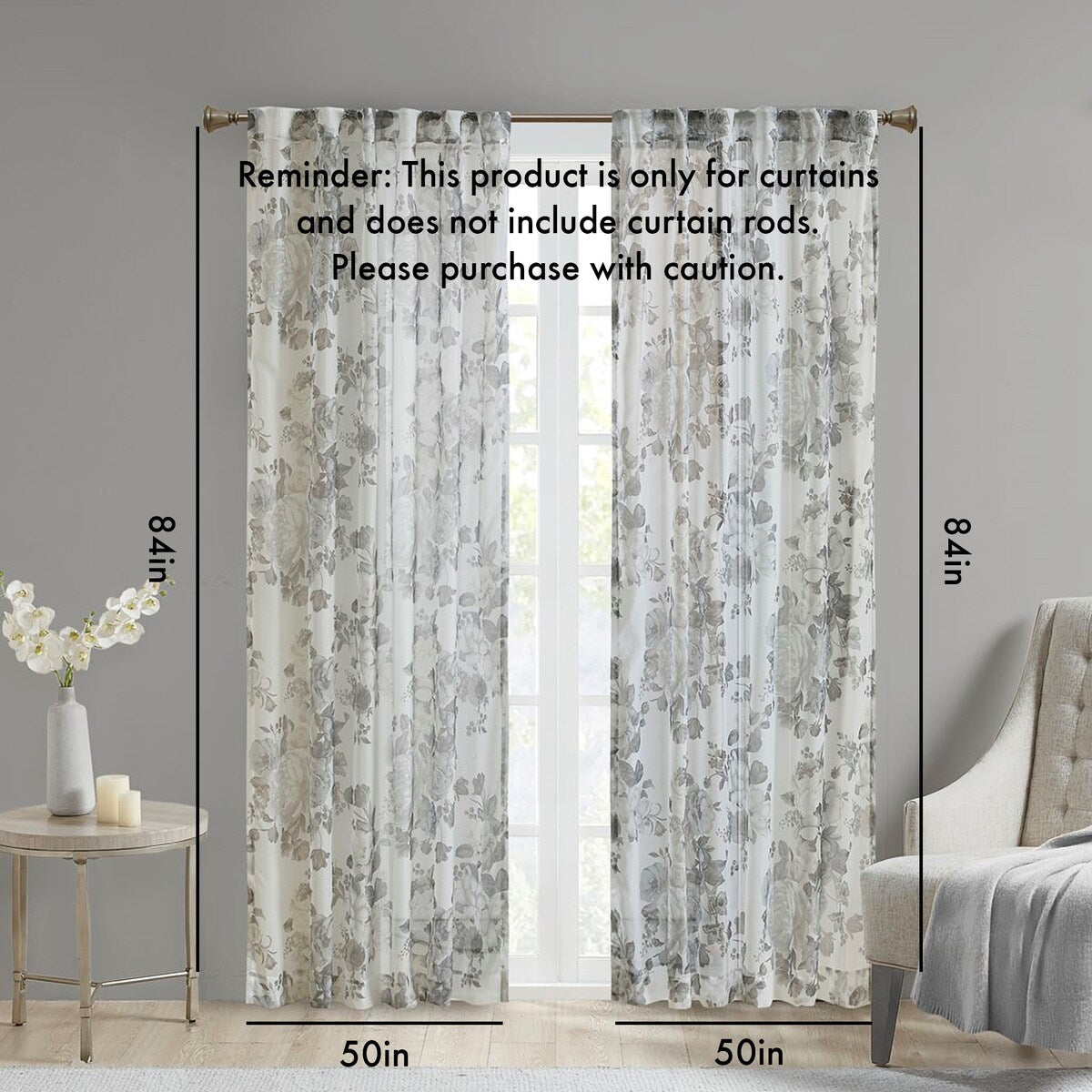 Rod Pocket and Back Tab Voile Sheer Curtain
