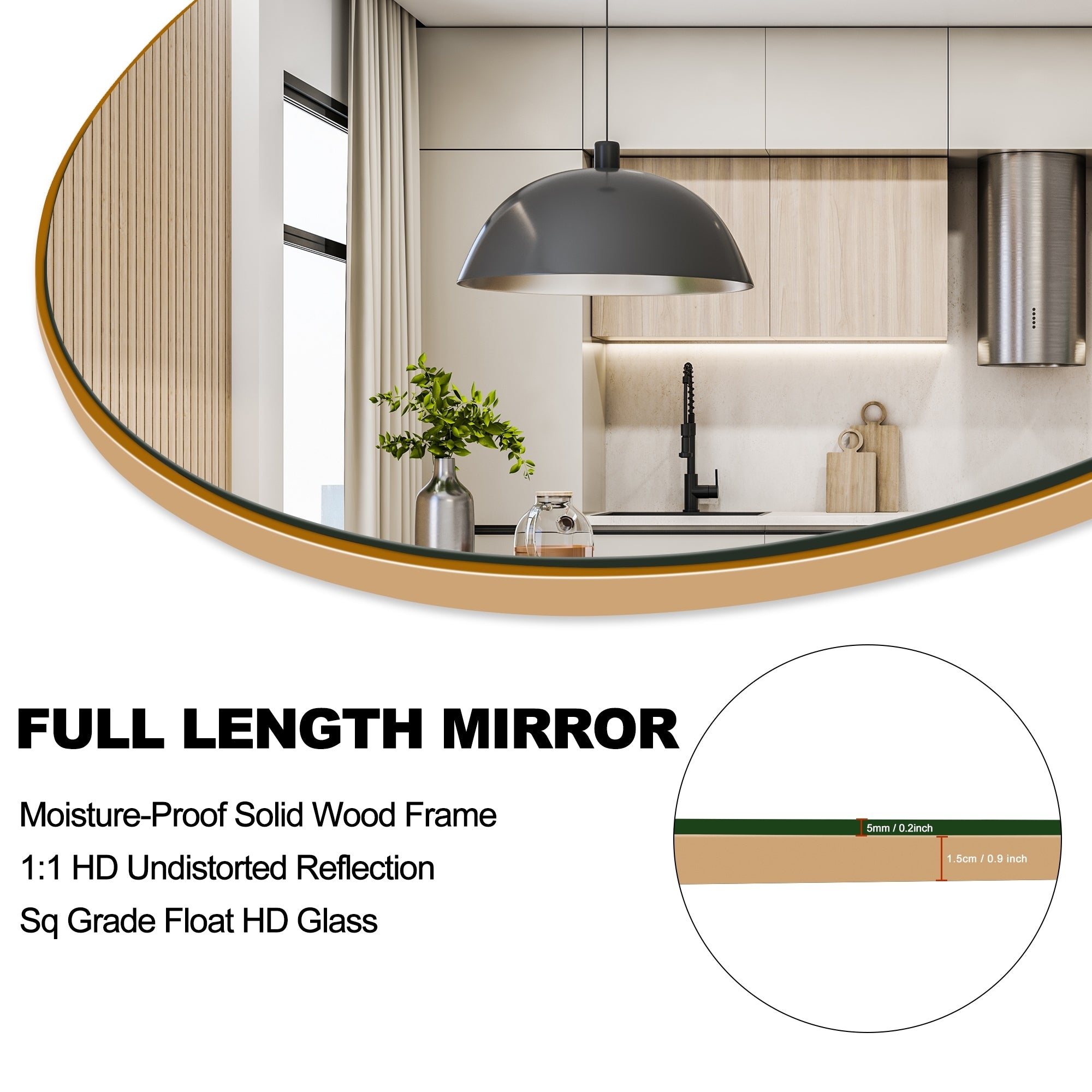 Modern Arched Full-Length Wood Floor Standing Mirror