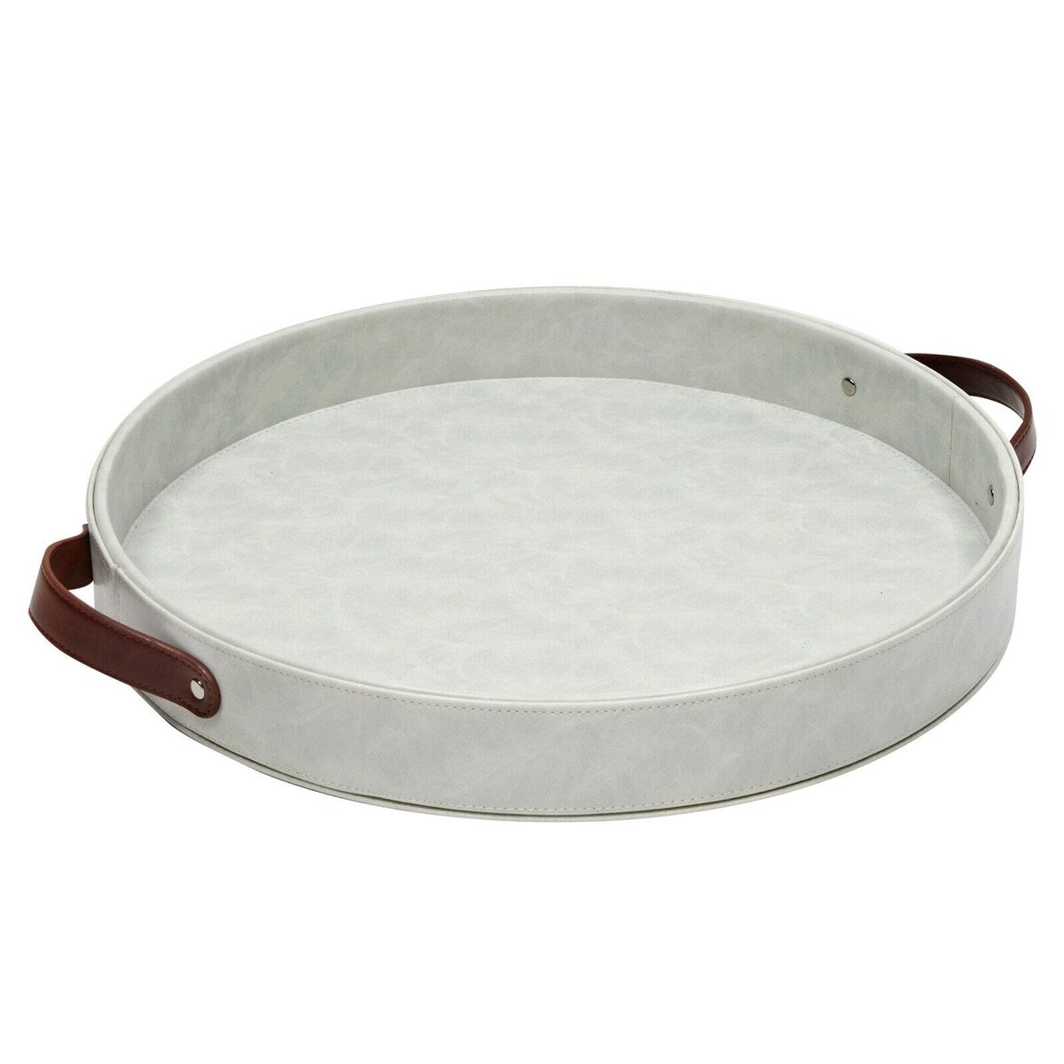 Leather Round Serving Tray with Handles