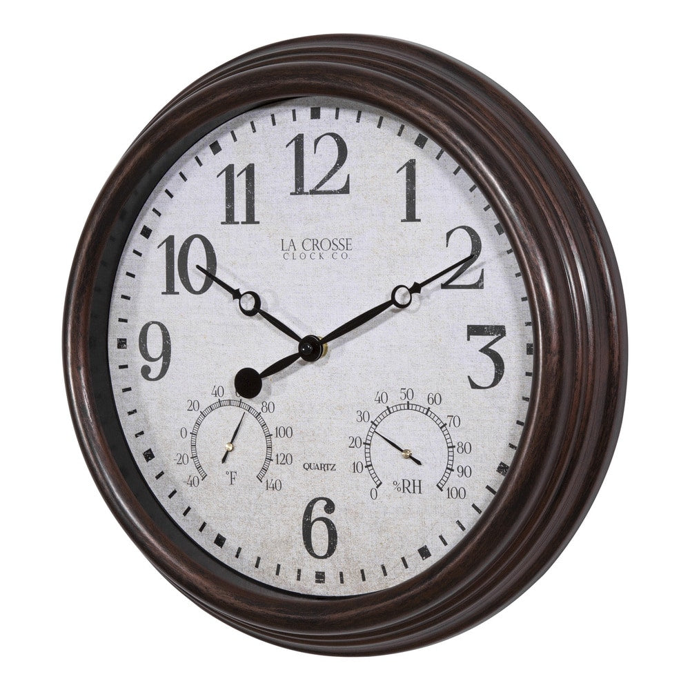 La Crosse Clock 15 Inch Indoor/Outdoor Wall Clock with Temperature and Humidity