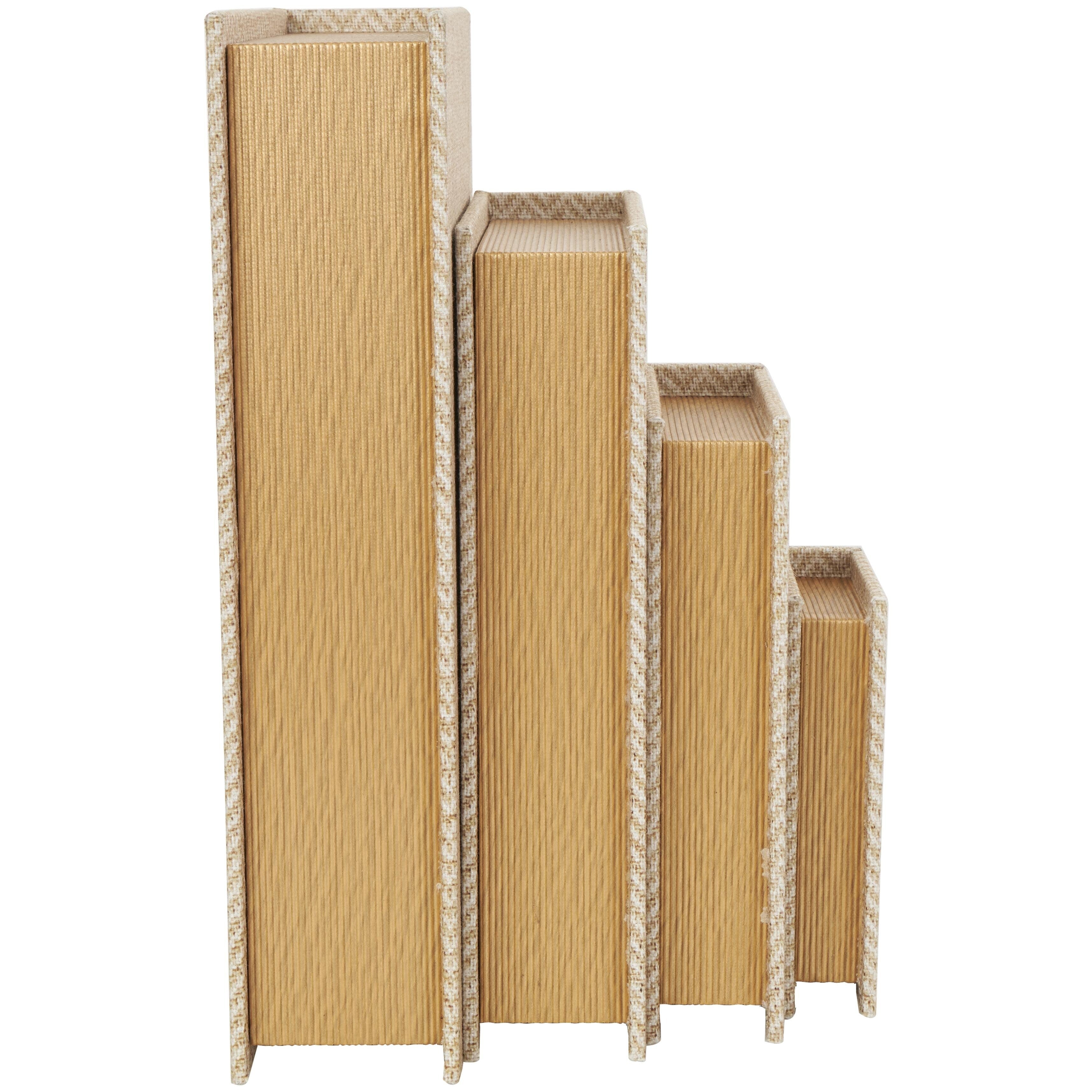 Linen Leather or Wooden Fabric Storage Book Decorative Box - Set of 3 or 4 Multi Colored - Roche River Decor