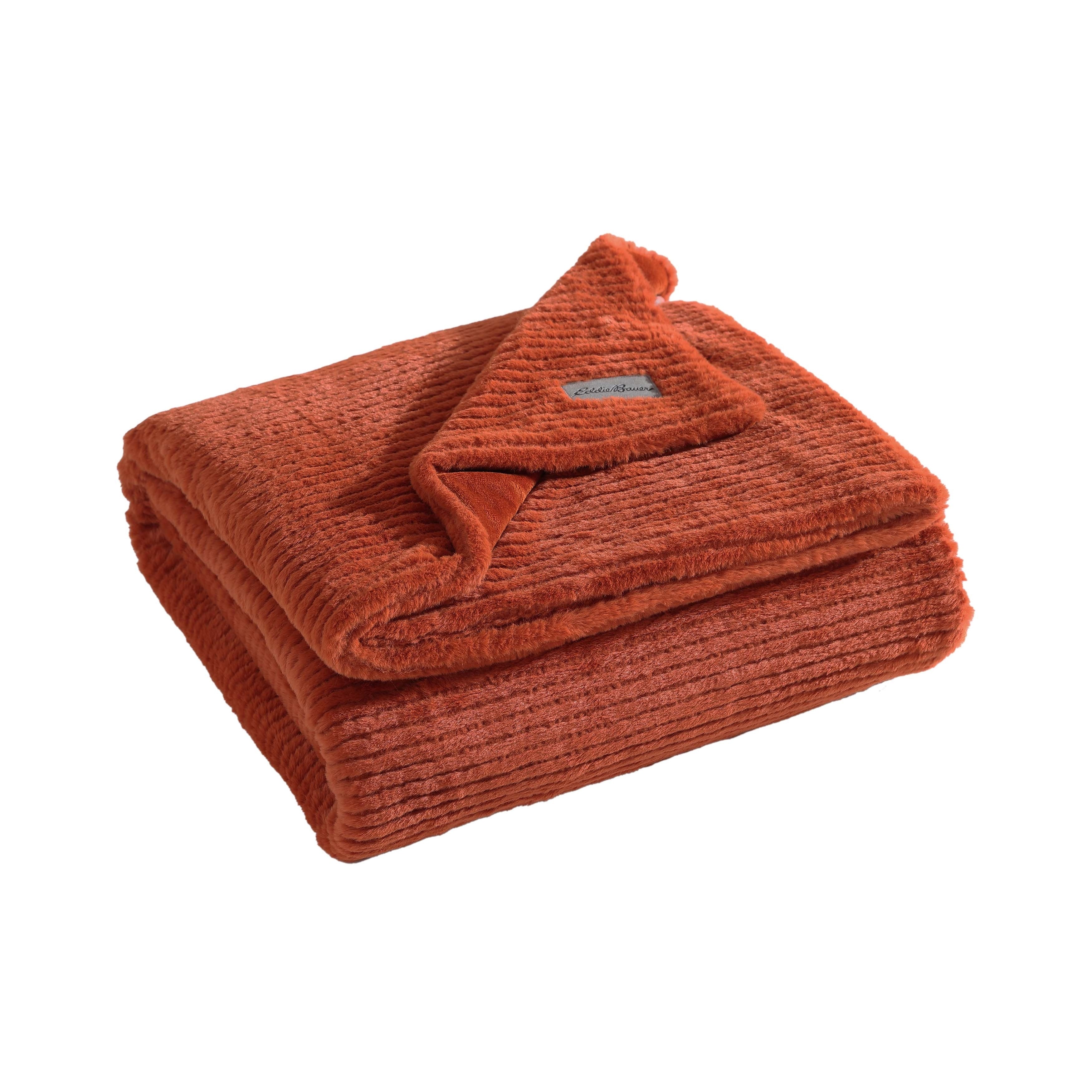 Eddie Bauer Ribbed Super Soft Textured- Solid Plush Throw Blanket