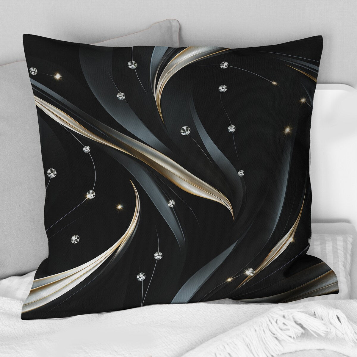 Designart Deep Black Silver Elegance III Glam Printed Throw Pillow