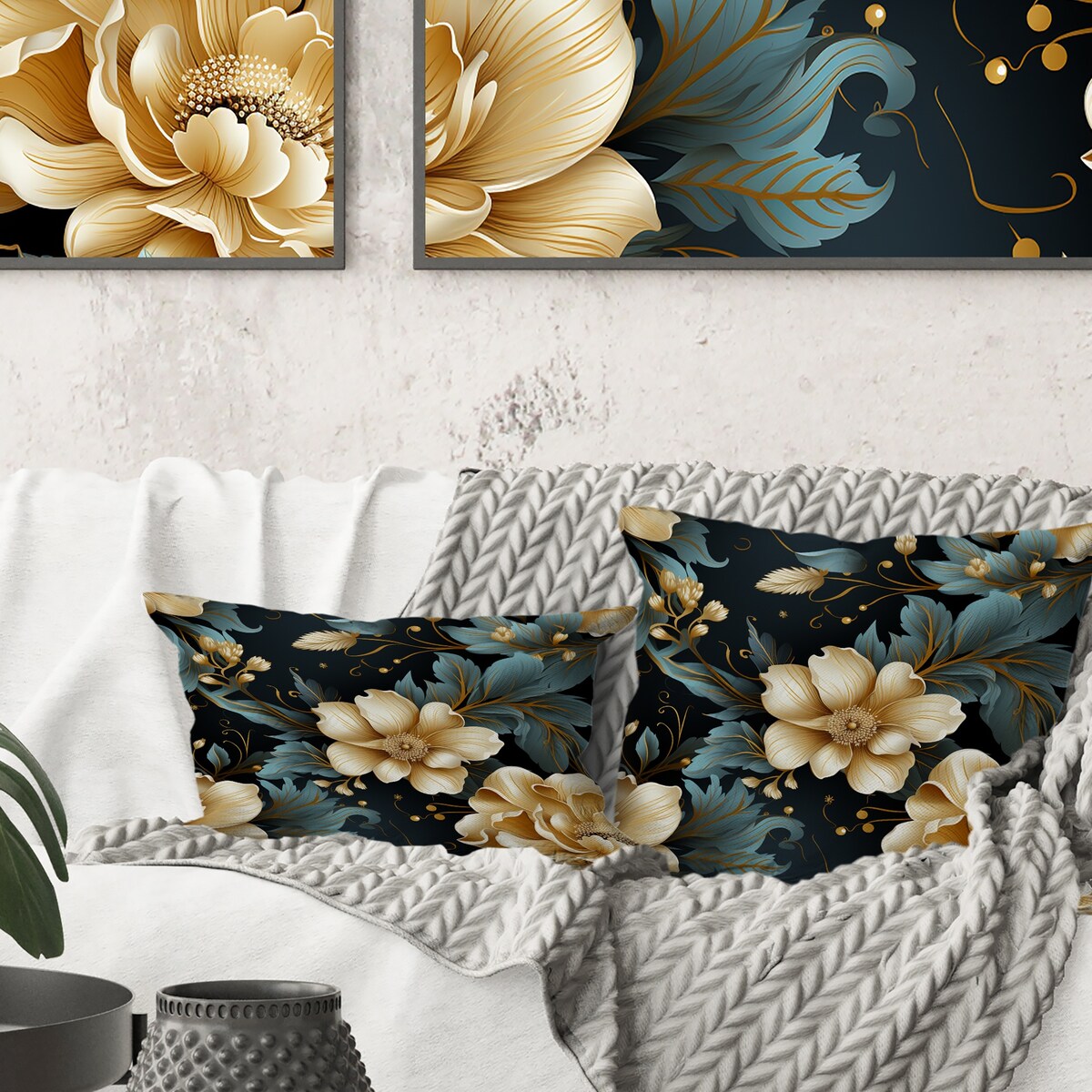 Designart Vintage Glamour Sophisticated Flowers II Glam Printed Throw Pillow