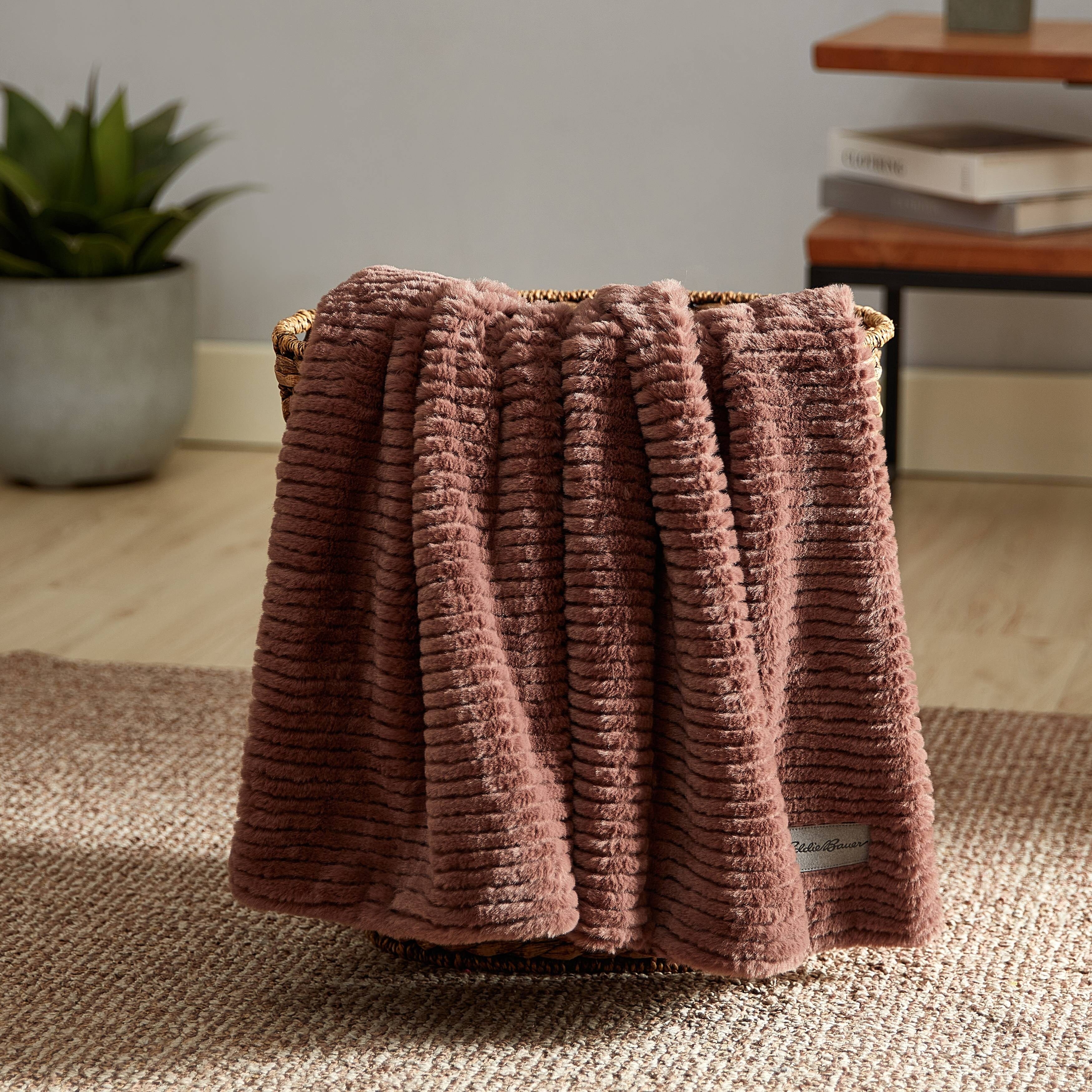 Eddie Bauer Ribbed Super Soft Textured- Solid Plush Throw Blanket