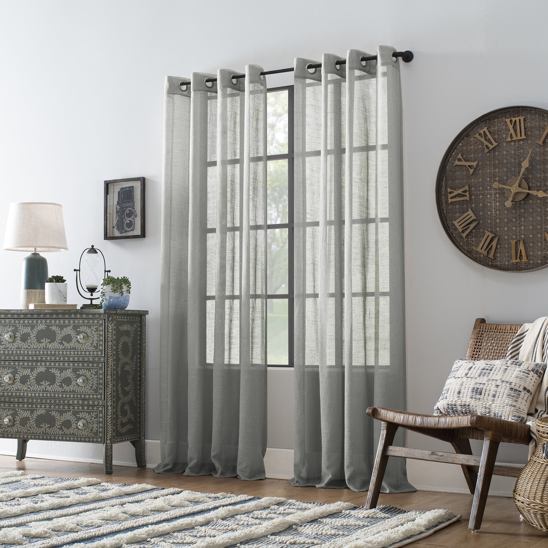 Archaeo Slub Textured Linen Blend Grommet Top Curtain, Single Panel