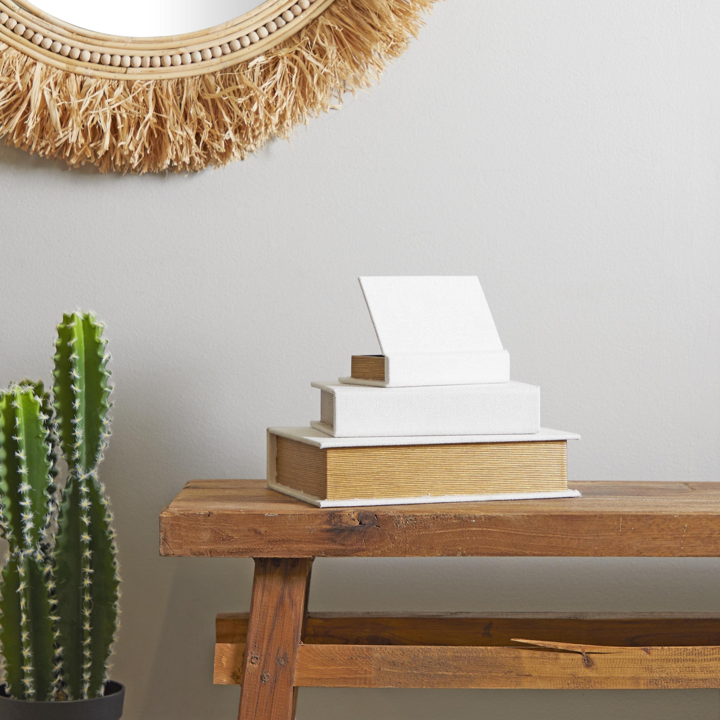 Linen Leather or Wooden Fabric Storage Book Decorative Box - Set of 3 or 4 Multi Colored - Roche River Decor