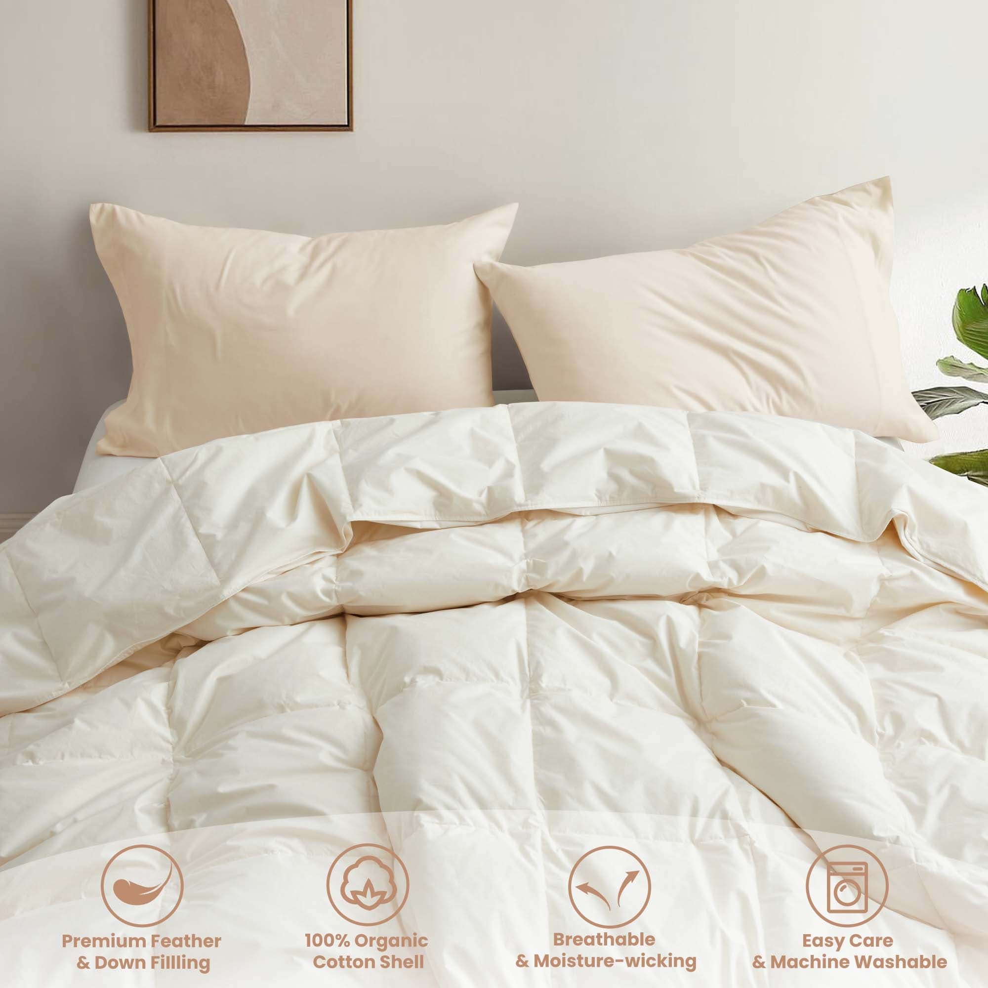 Lightweight Oversize Down Fiber Comforter Bed Blanket with 100% Organic Cotton Cover