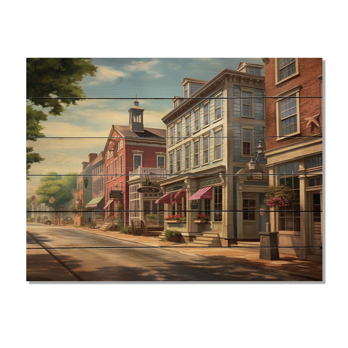 Designart ConnecticutS Village Charm Connecticut Print on Natural Pine Wood