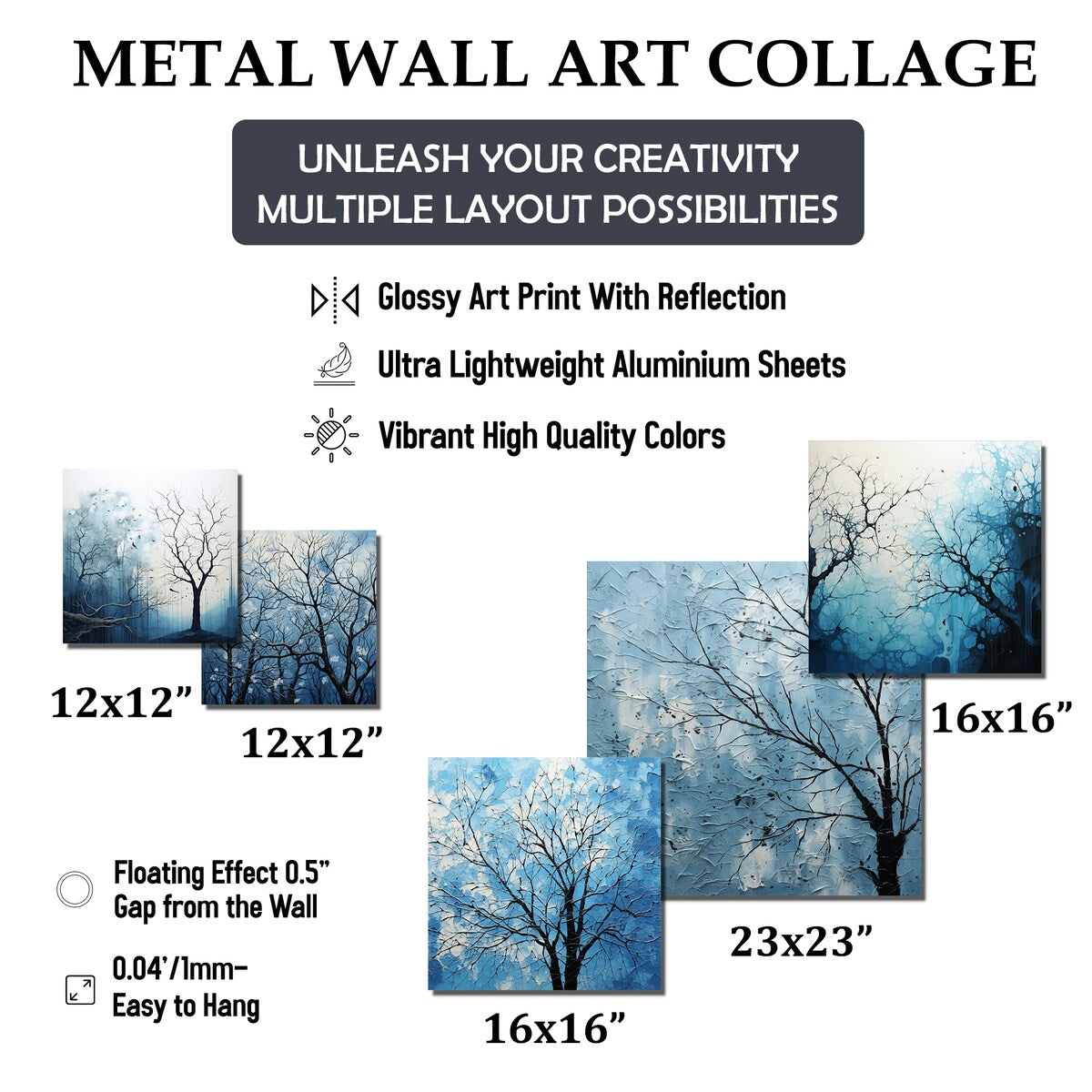 Designart Minimalism Blue Tree Landscape Trees Wall Art Set of 5 - Traditional Blue Metal Wall Art Print Bedroom Set