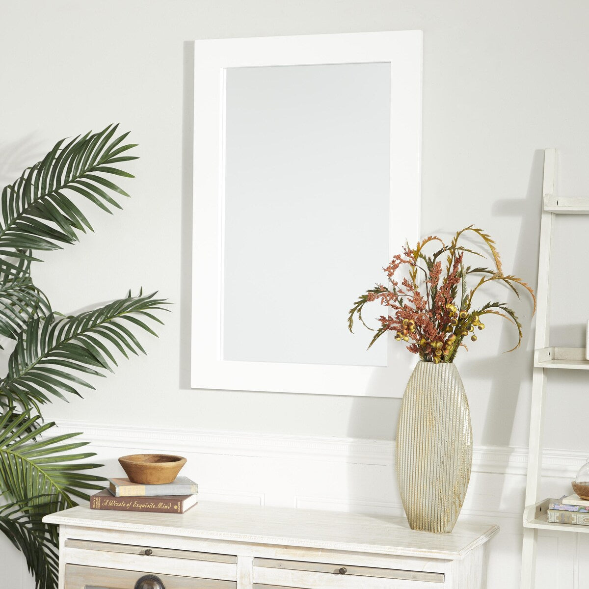 Wooden Rectangular Minimalistic Room Wall Mirror - White or Black - Roche River Decor