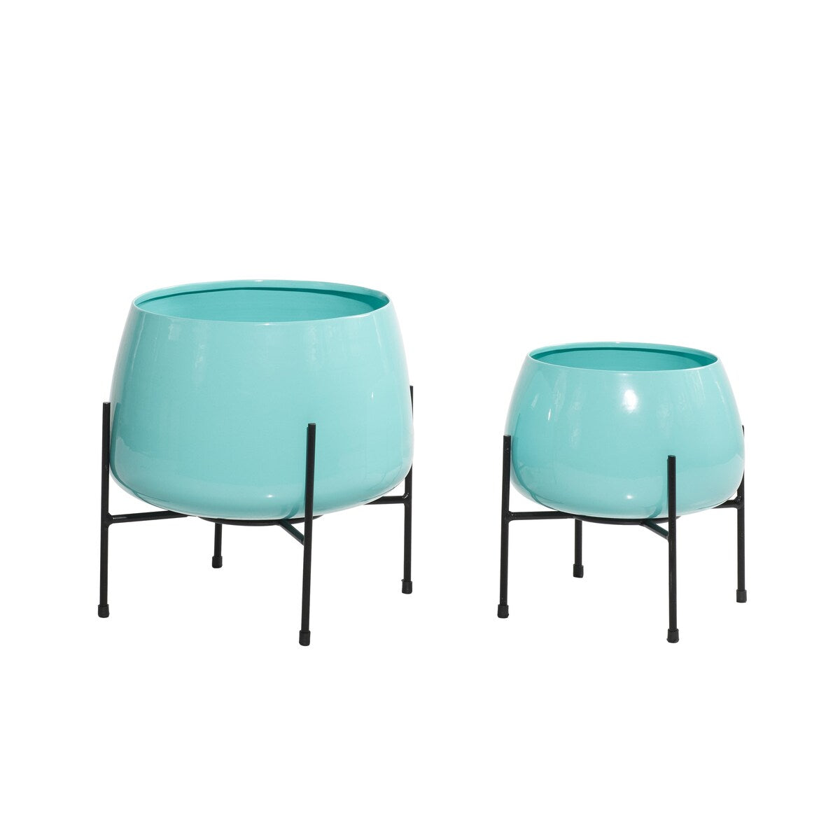 Metal Rounded Dome Indoor Outdoor Planter with Removable Stands - Set of 2 Teal, Yellow, Orange - Roche River Decor