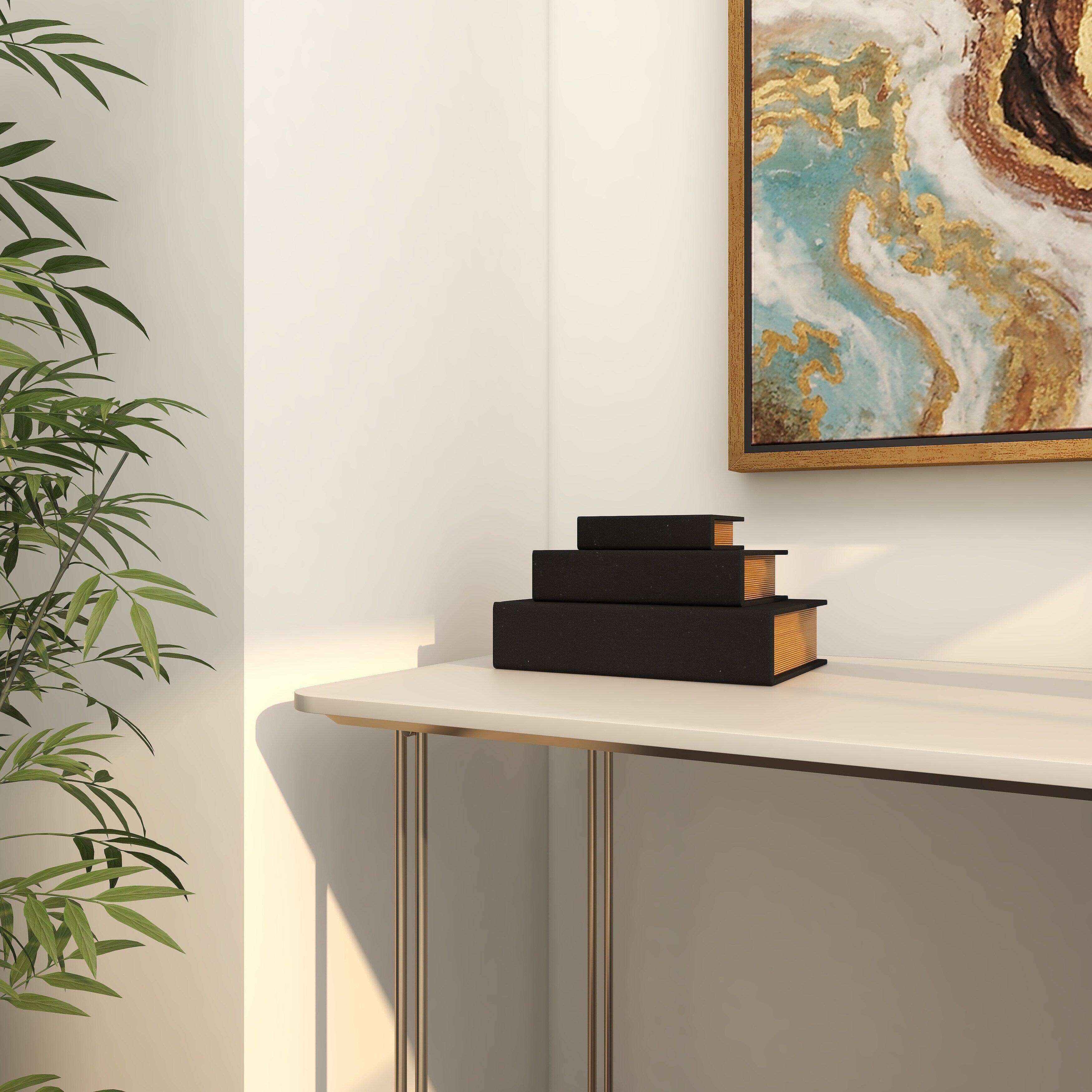 Linen Leather or Wooden Fabric Storage Book Decorative Box - Set of 3 or 4 Multi Colored - Roche River Decor