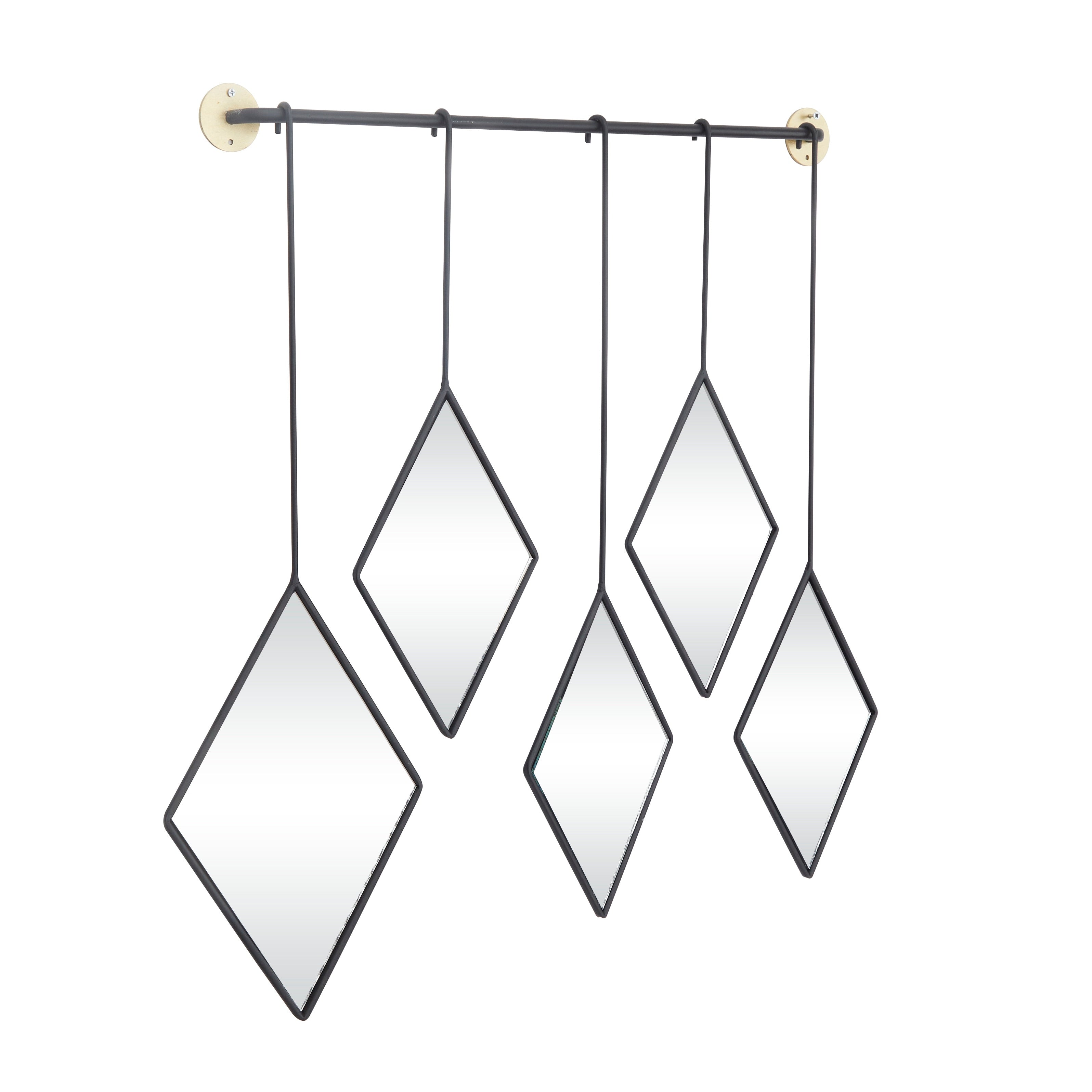 Black Metal Diamond Shapes Wall Mirror with Hanging Bar - 27W, 27H