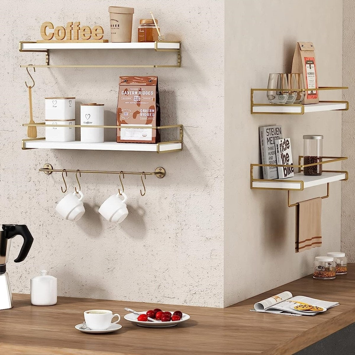 Decorative Wall Shelves Set of 2 for Bathroom with Towel Bar