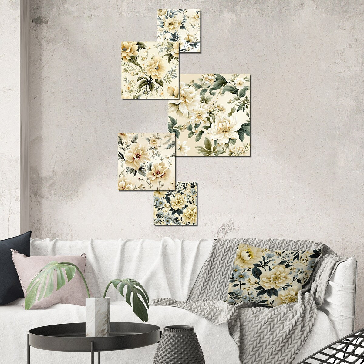 Designart Minimalist Simplicity Victorian Pattern Floral Wall Art Set of 5 - Cottage Metal Wall Art Office Room Set