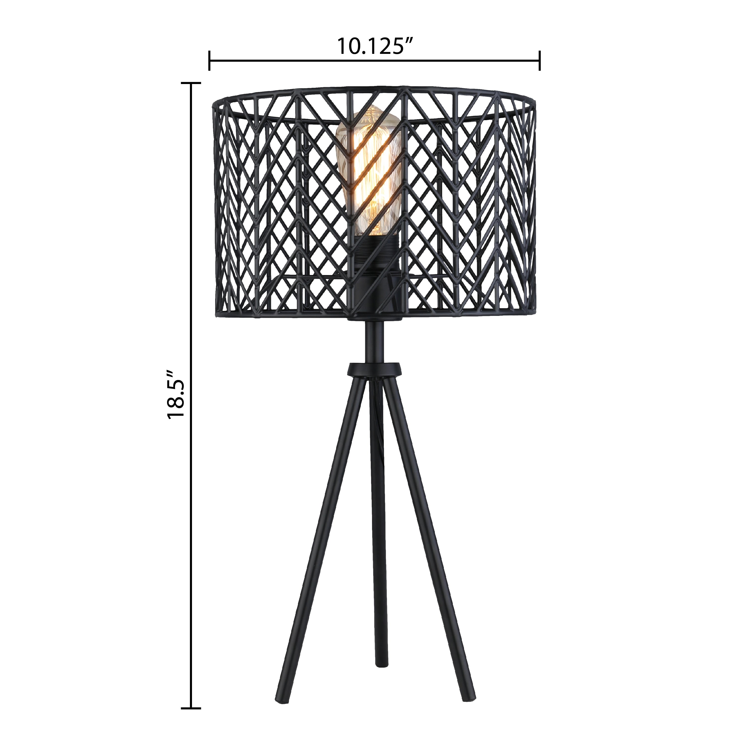 Roisin River of Goods Black Metal Cage-Shade 18.5-Inch Tripod-Base Accent Lamp - 10.125 x 10.125 x 18.5