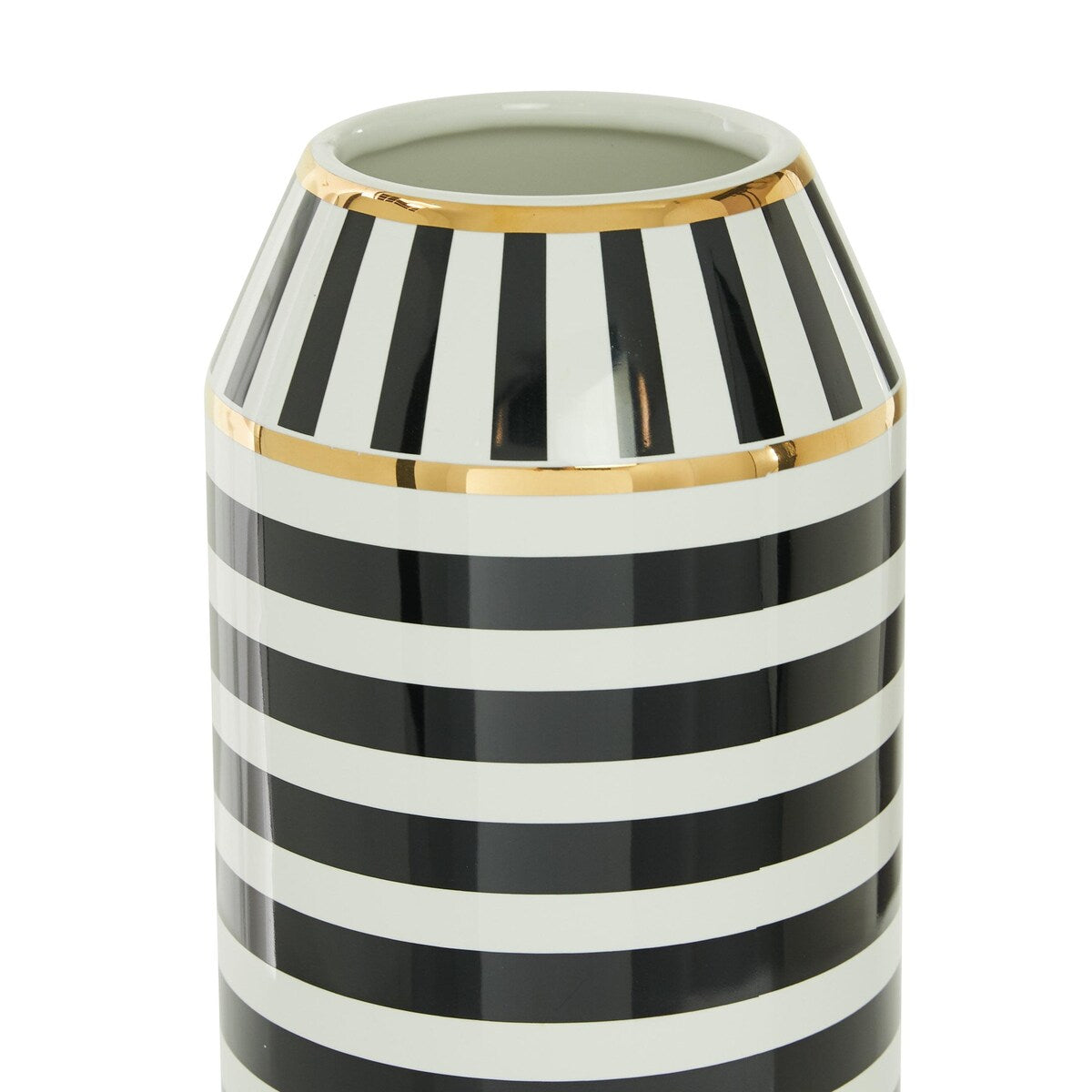 Ceramic Striped Decorative Vase with White and Gold Accents - Black - Roche River Decor