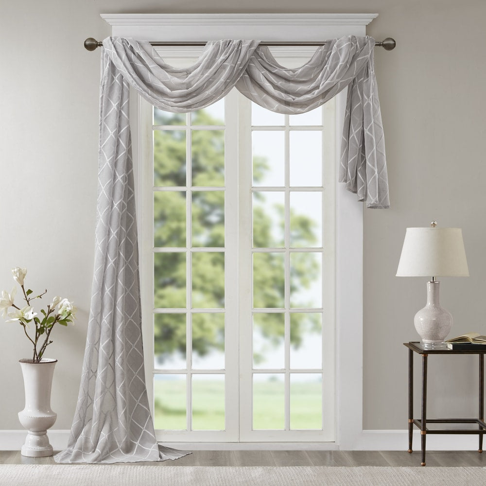 Madison Park Iris Diamond Sheer Embroidered Window Curtain Scarf