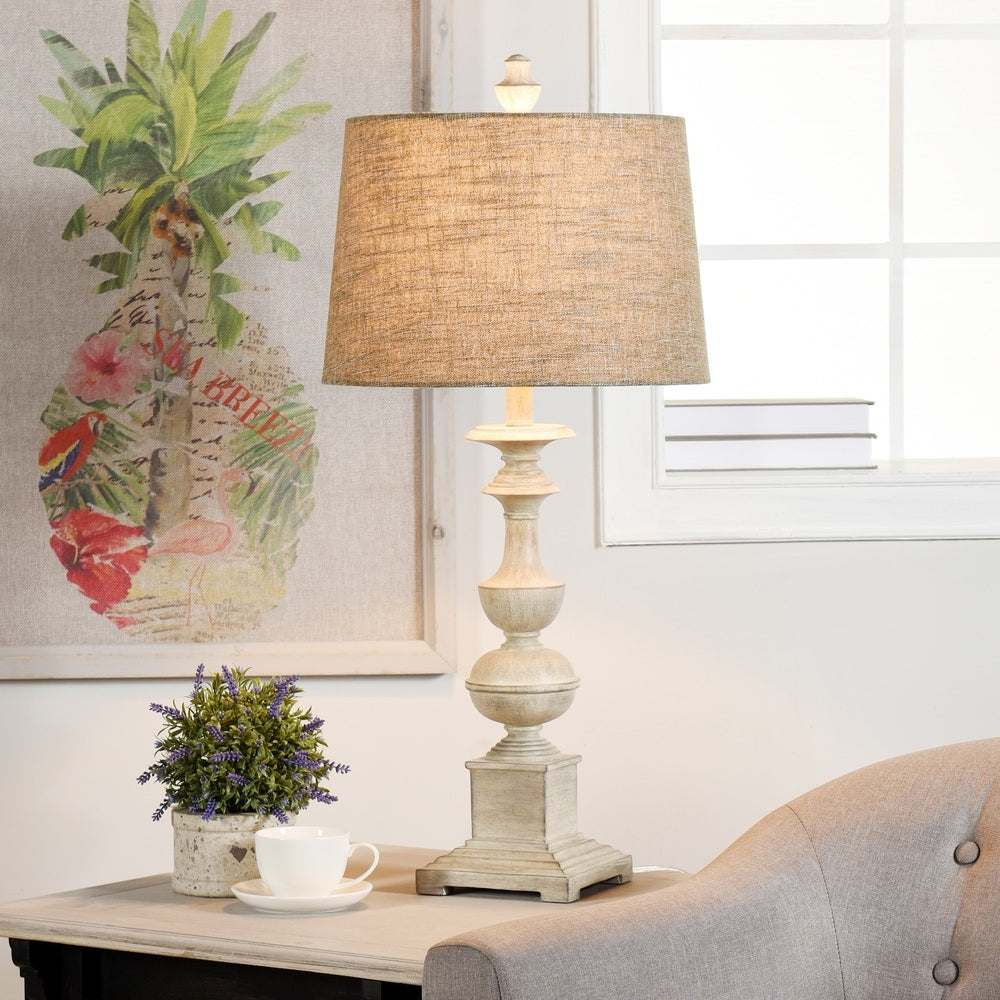 The Gray Barn Willowsun Distressed Off White Candlestick Footed Table Lamp