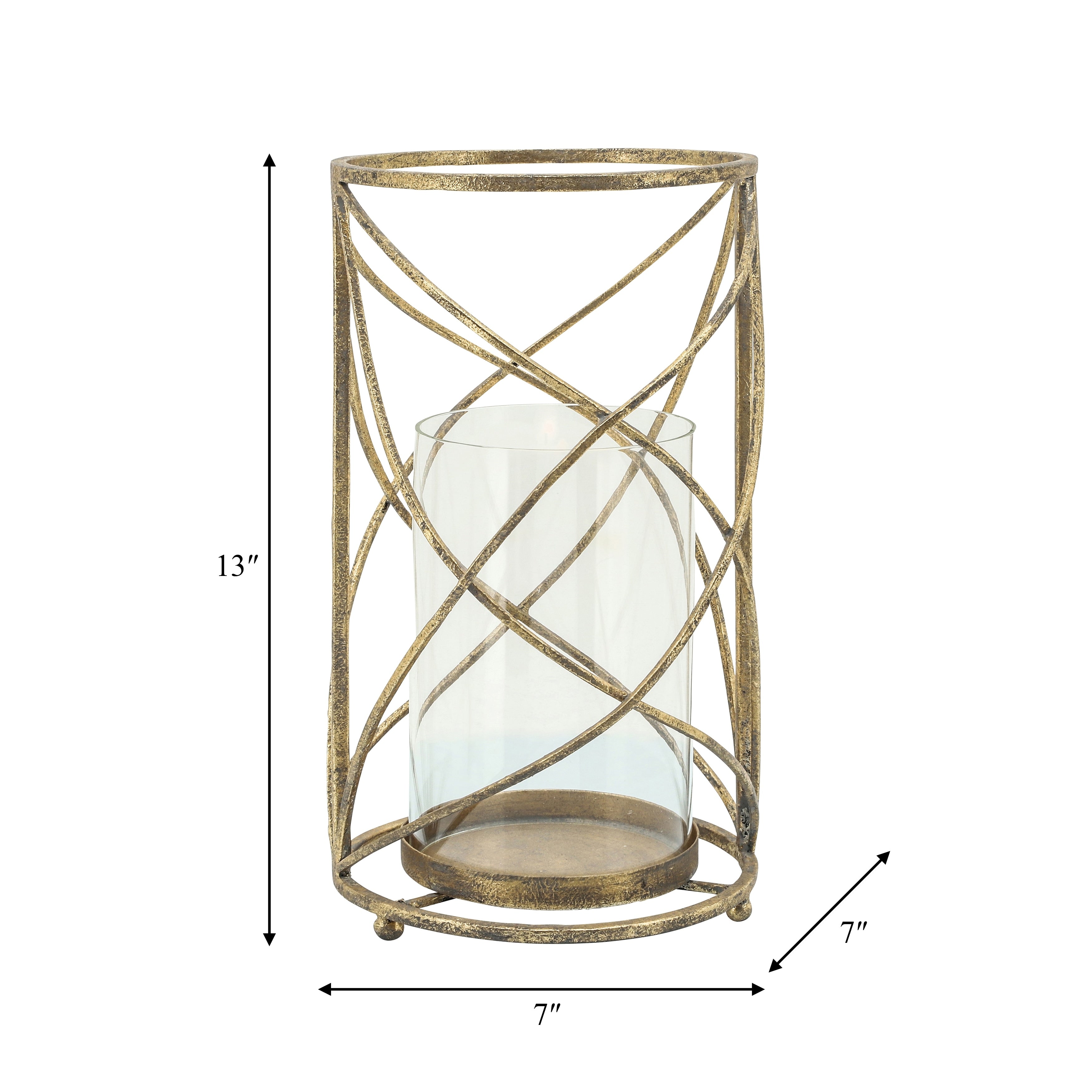 Sagebrook Home Modern Glam Glass and Metal Hurricane Candle Holder