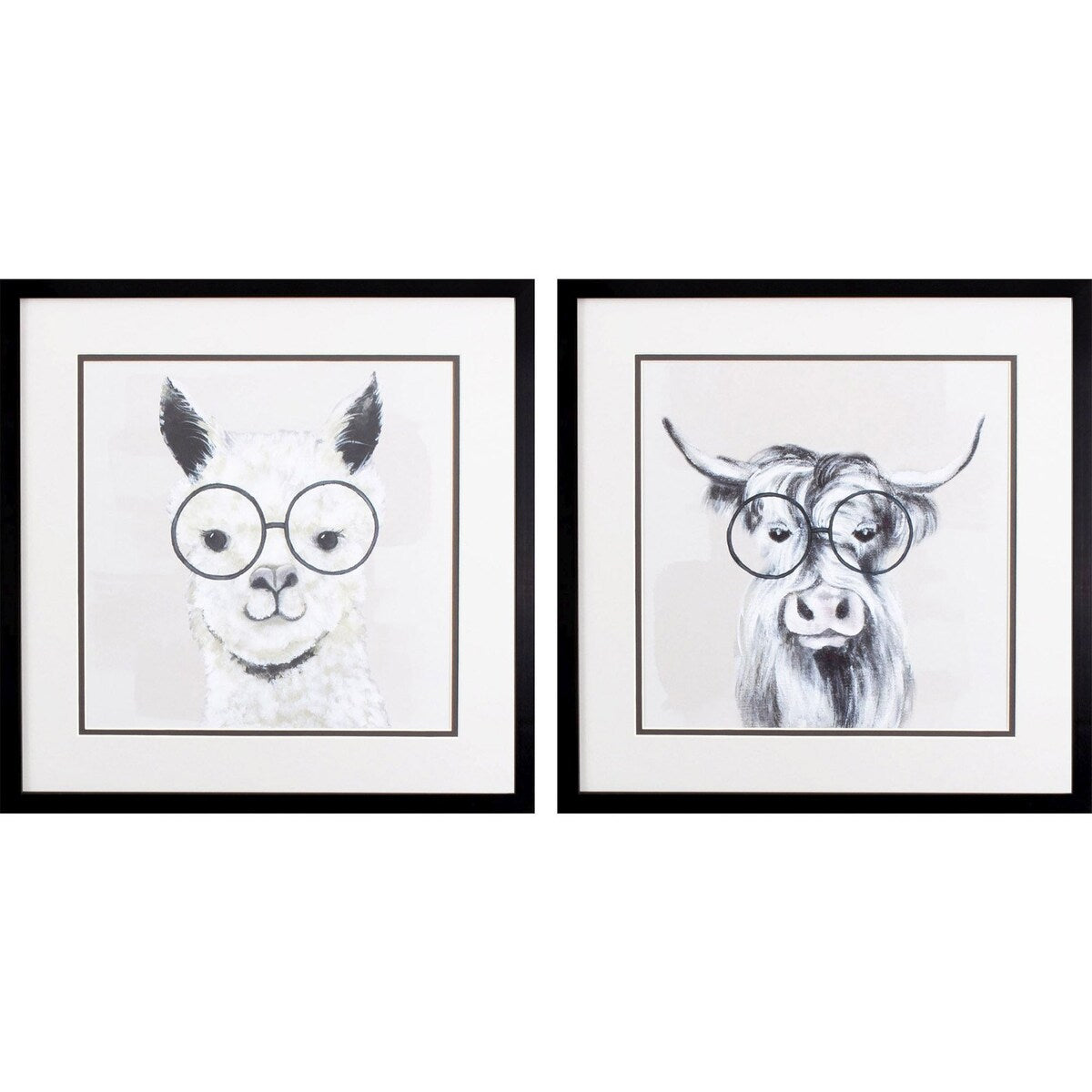 Llama Cow Glasses S/2 Framed Art Under glass