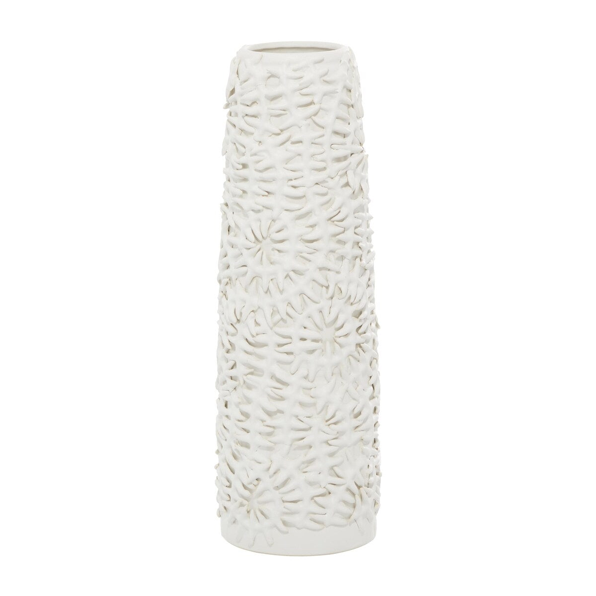 Ceramic Leaf Embossed Decorative Vase - White - Roche River Decor