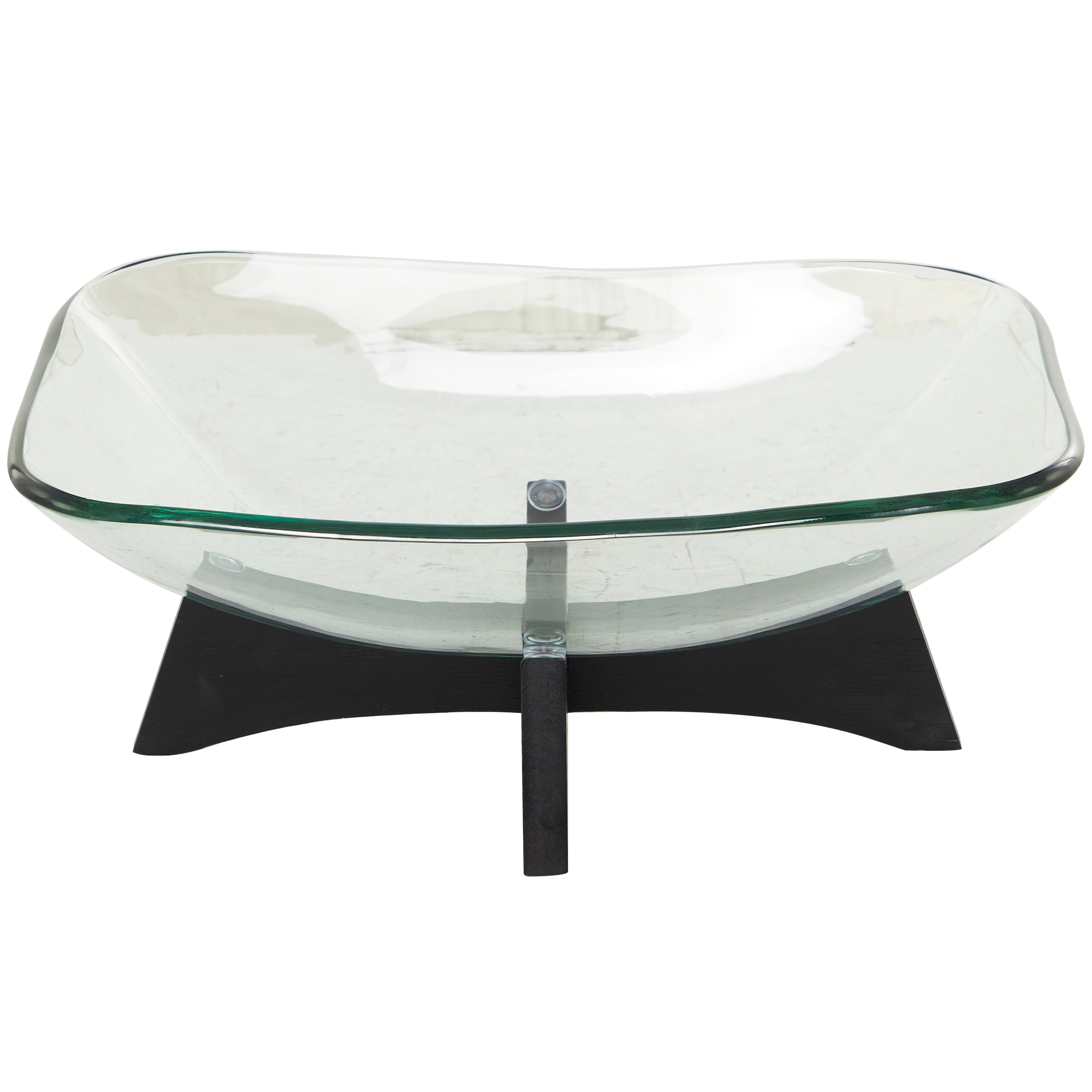 Clear Glass Kitchen Serving Bowl with Black Wooden Stand