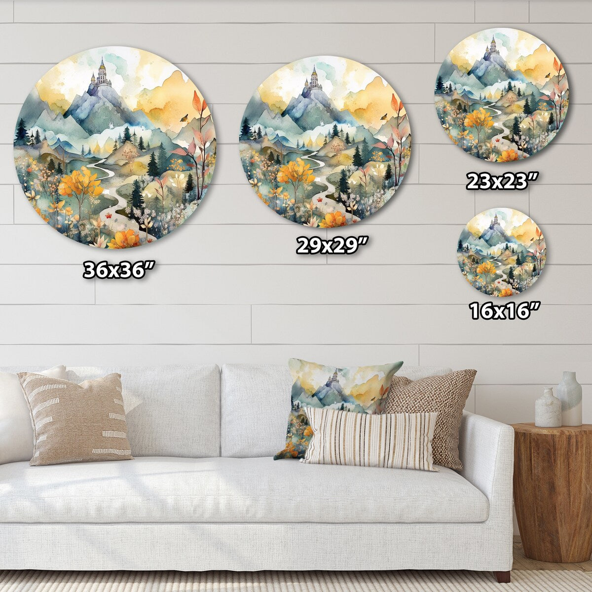 Designart Yellow and Teal Nature'S Nordic Beauty Scandinavian Metal Circle Wall Art