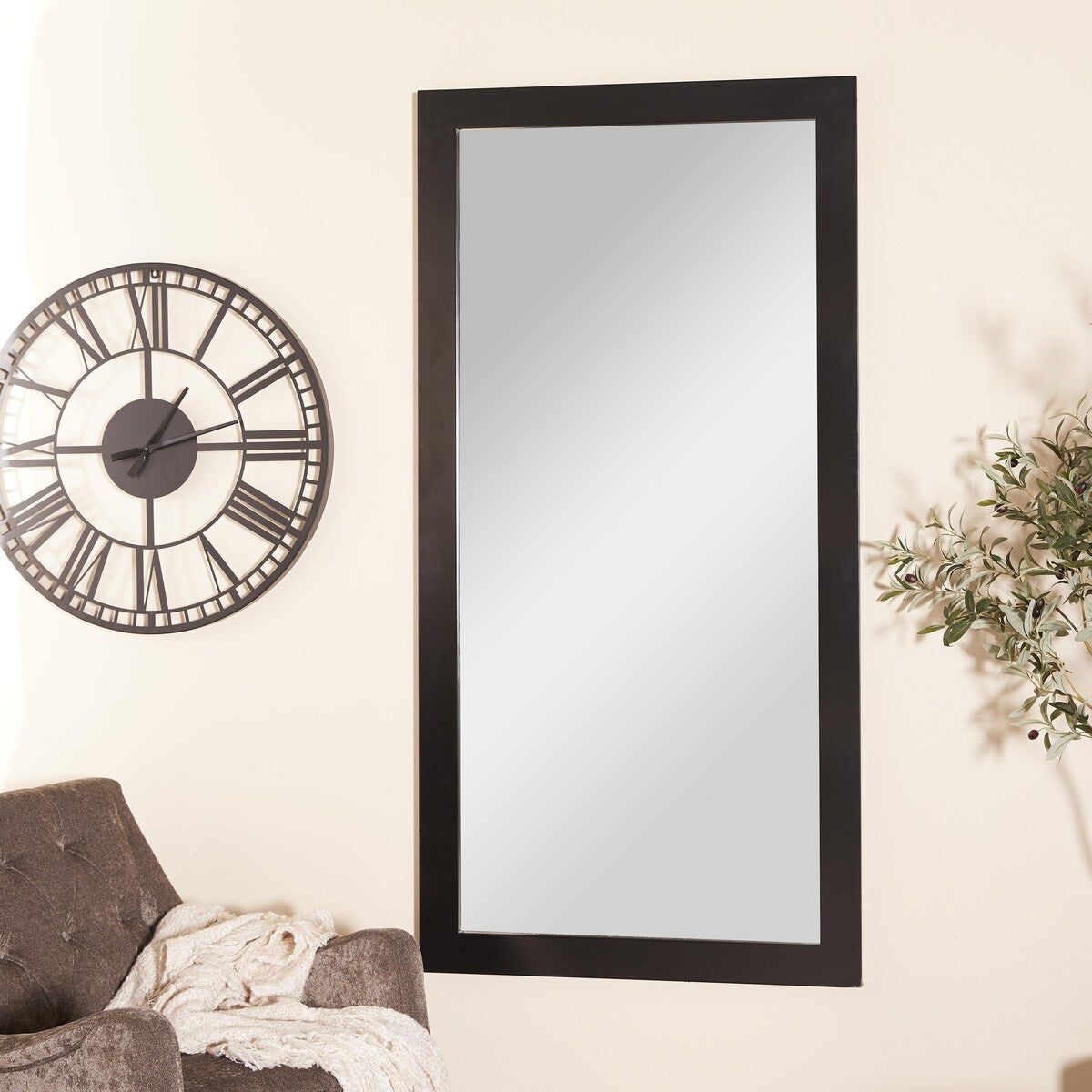 Wooden Rectangular Minimalistic Room Wall Mirror - White or Black - Roche River Decor