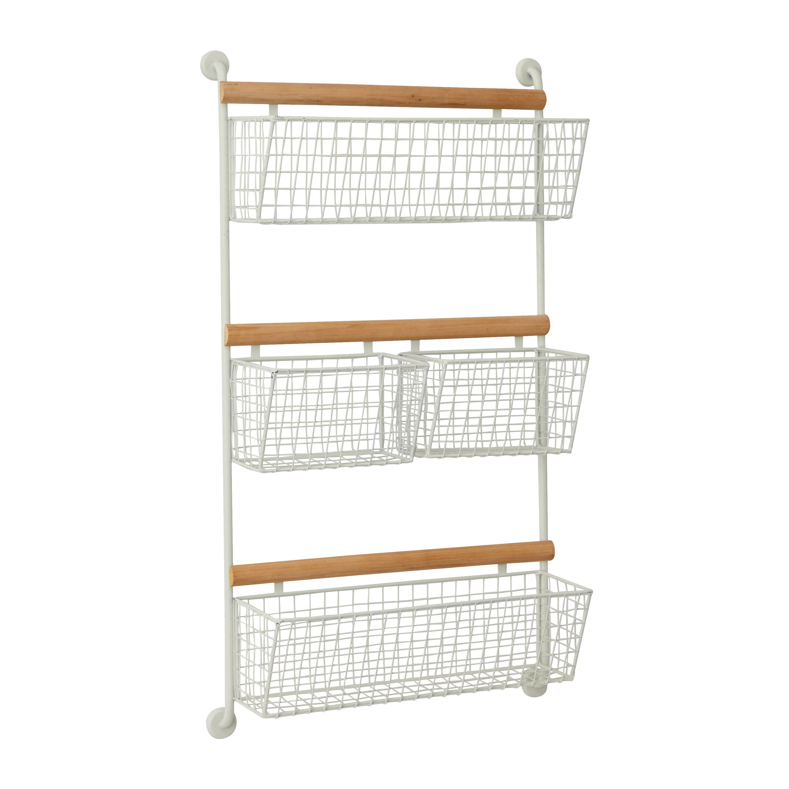 Metal Wall Mounted 4 Hanging Baskets Magazine Rack Holder - White or Black