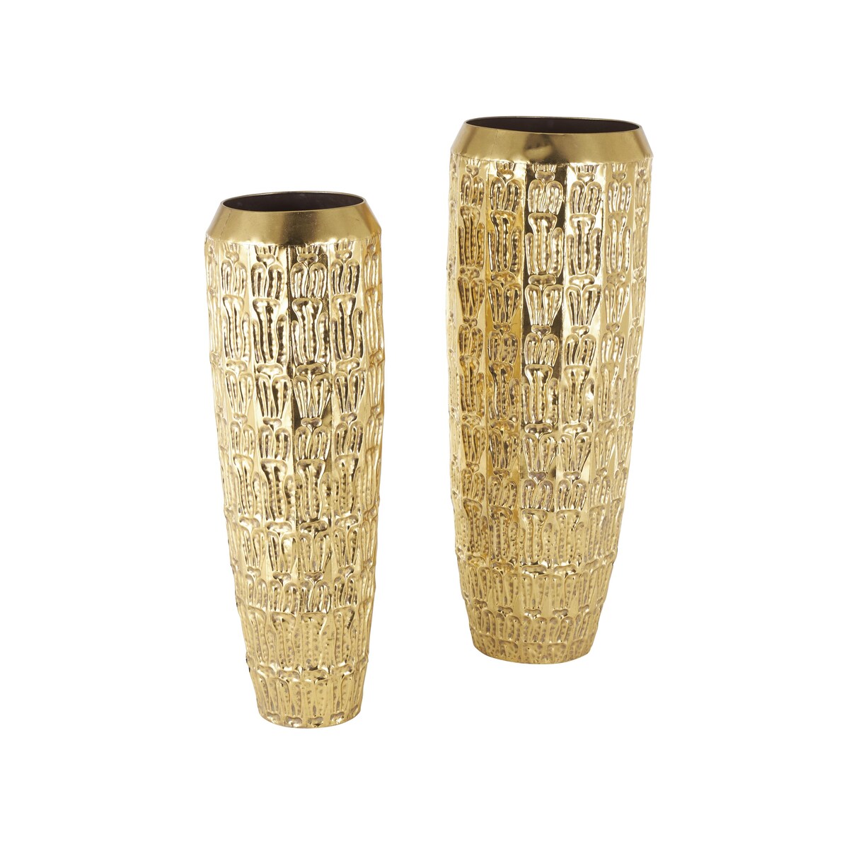 Metal Tall Decorative Vase with Grooved Patterns - Set of 2 Gold - Roche River Decor