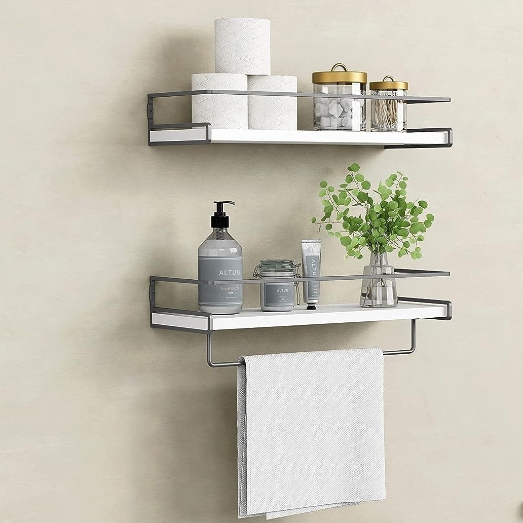Decorative Wall Shelves Set of 2 for Bathroom with Towel Bar
