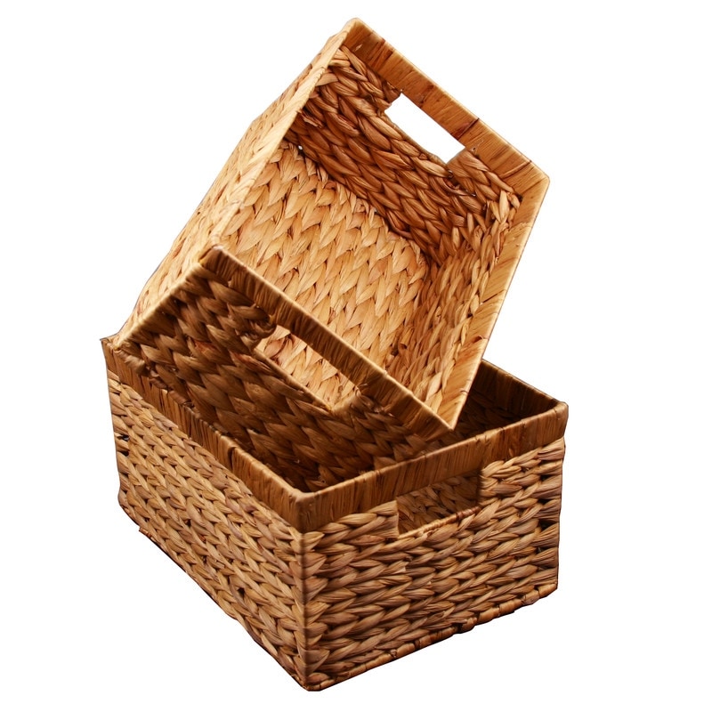 Water Hyacinth Rattan Nesting Storage Baskets 2-Pack - 14.5L x 10.5W x7.5H