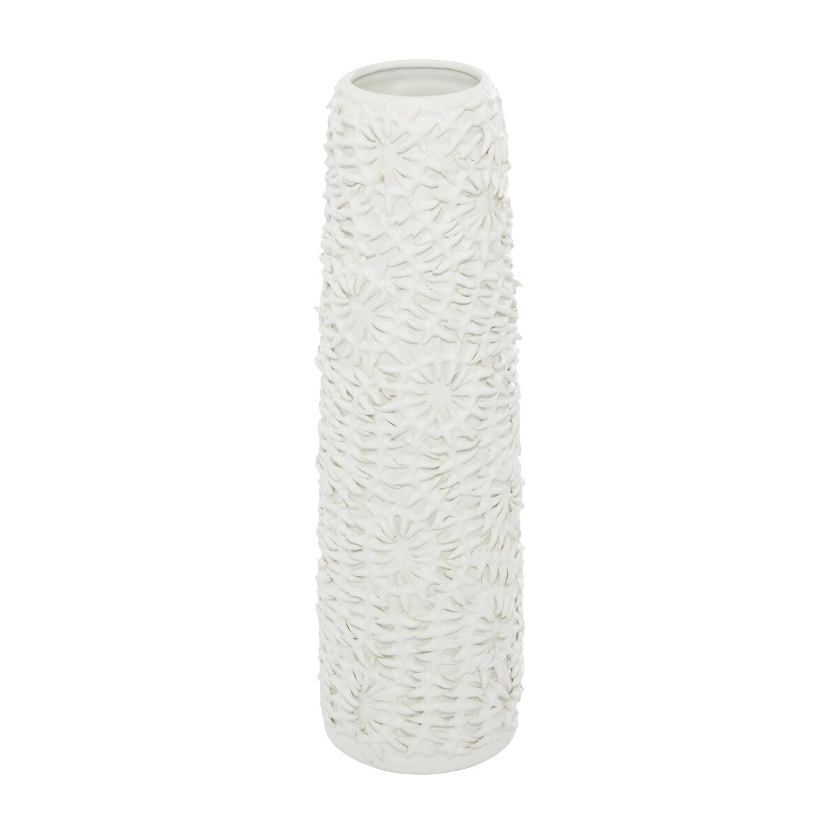 Ceramic Leaf Embossed Decorative Vase - White - Roche River Decor