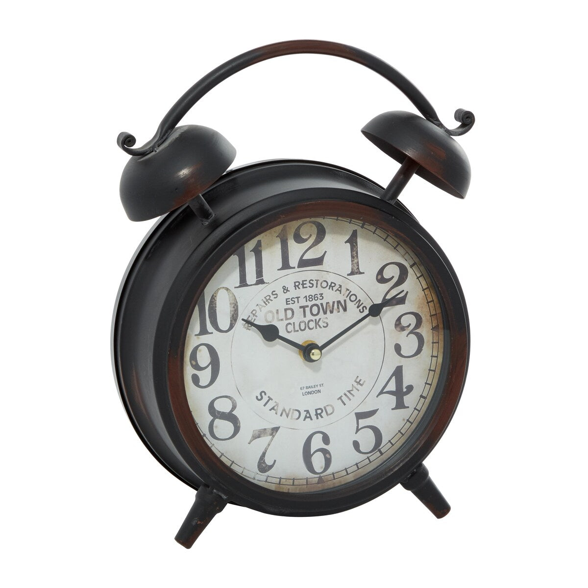 Metal Decorative Clock with Bell Style Top - Brown or Black - Roche River Decor