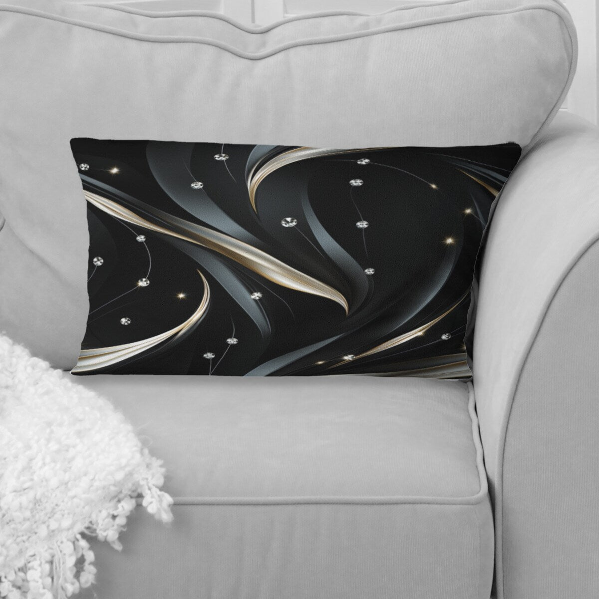 Designart Deep Black Silver Elegance III Glam Printed Throw Pillow