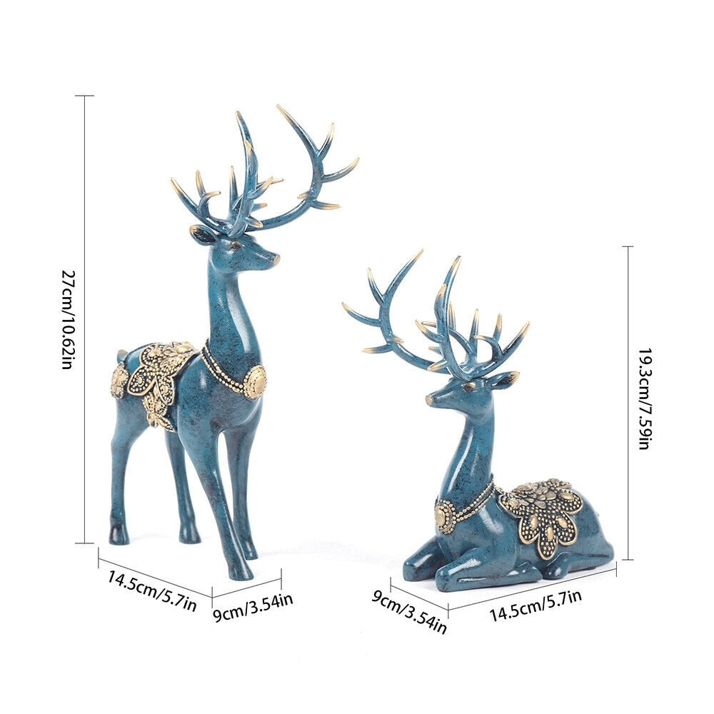 Blue Deer Figurine Home Decor Resin Sculpture Decorative Gifts