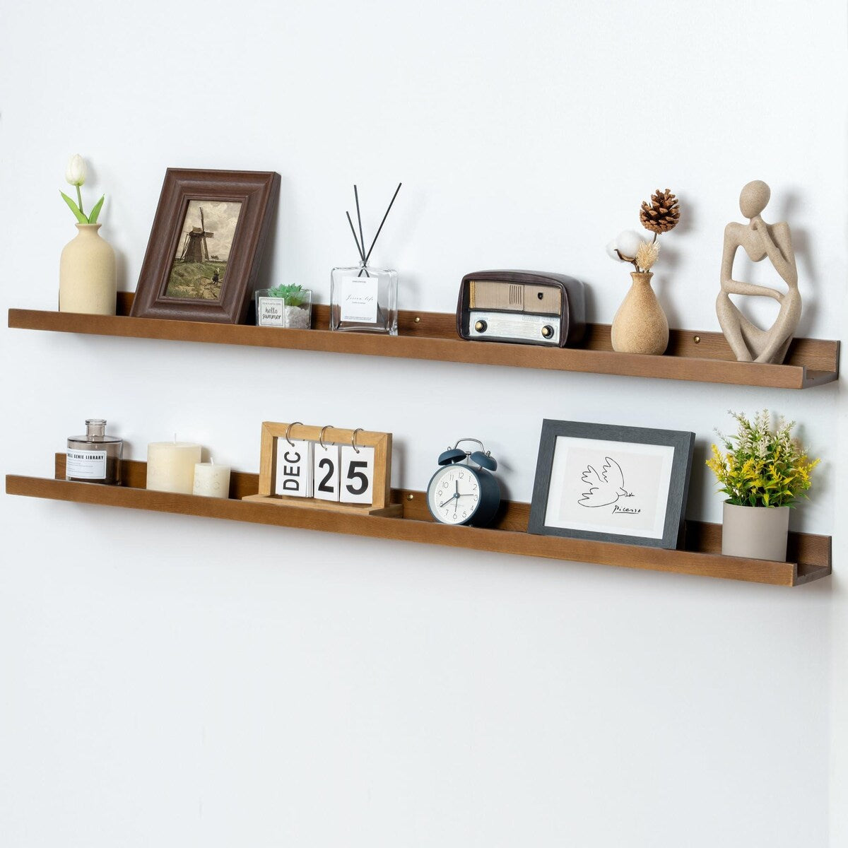 Solid Pine Wood Floating Ledge Shelves 2 Packs for Wall