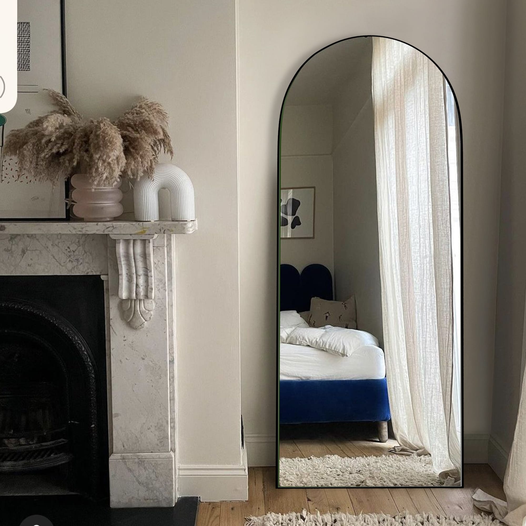 Modern Arched Full-Length Wood Floor Standing Mirror