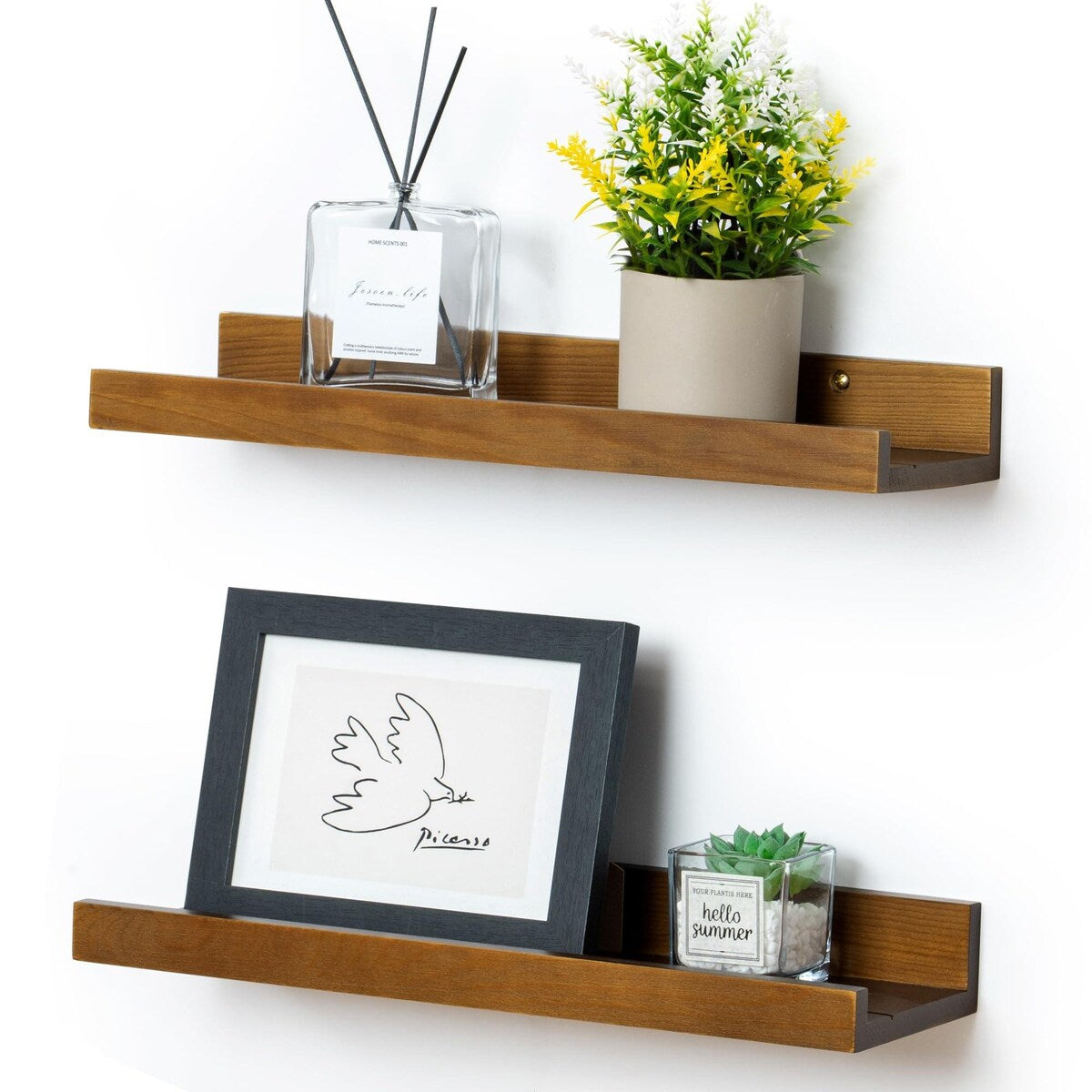 Solid Pine Wood Floating Ledge Shelves 2 Packs for Wall