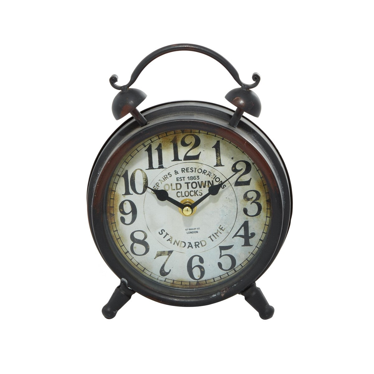 Metal Decorative Clock with Bell Style Top - Brown or Black - Roche River Decor