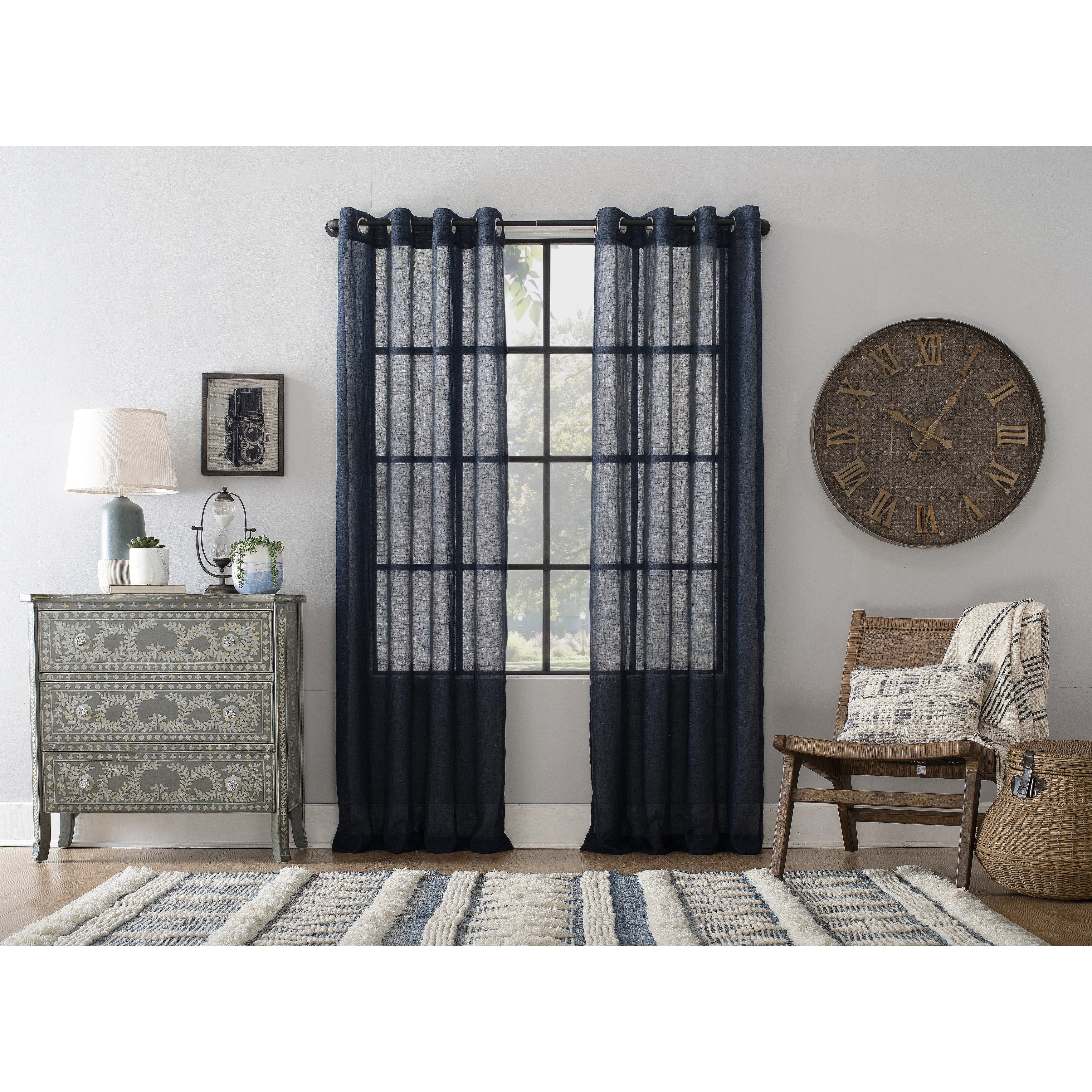 Archaeo Slub Textured Linen Blend Grommet Top Curtain, Single Panel