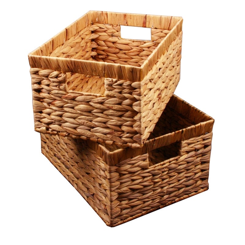 Water Hyacinth Rattan Nesting Storage Baskets 2-Pack - 14.5L x 10.5W x7.5H