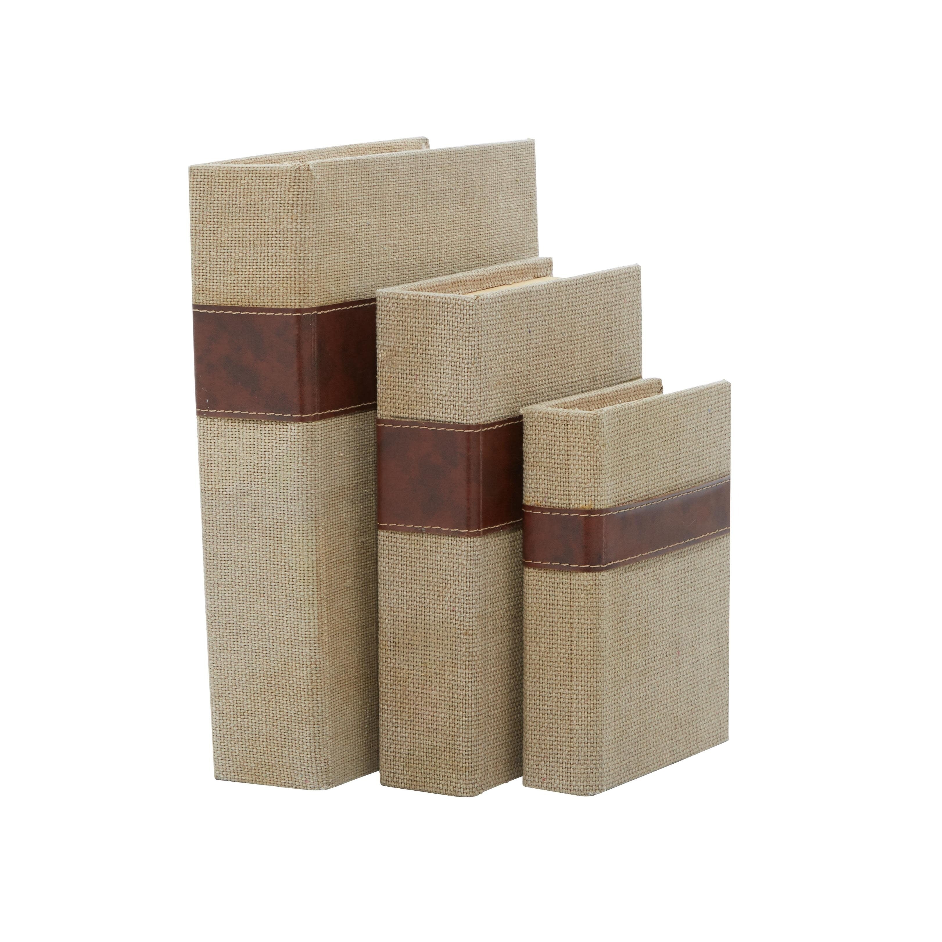 Linen Leather or Wooden Fabric Storage Book Decorative Box - Set of 3 or 4 Multi Colored - Roche River Decor