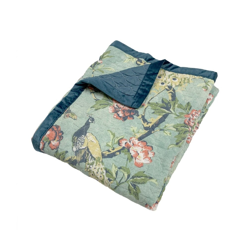 Eden 60 Inch Throw Blanket, Butterflies and Songbirds, Green Microfiber