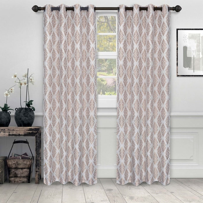 Superior Venetian Damask Jacquard Embroidered Washable Curtains, Set of 2