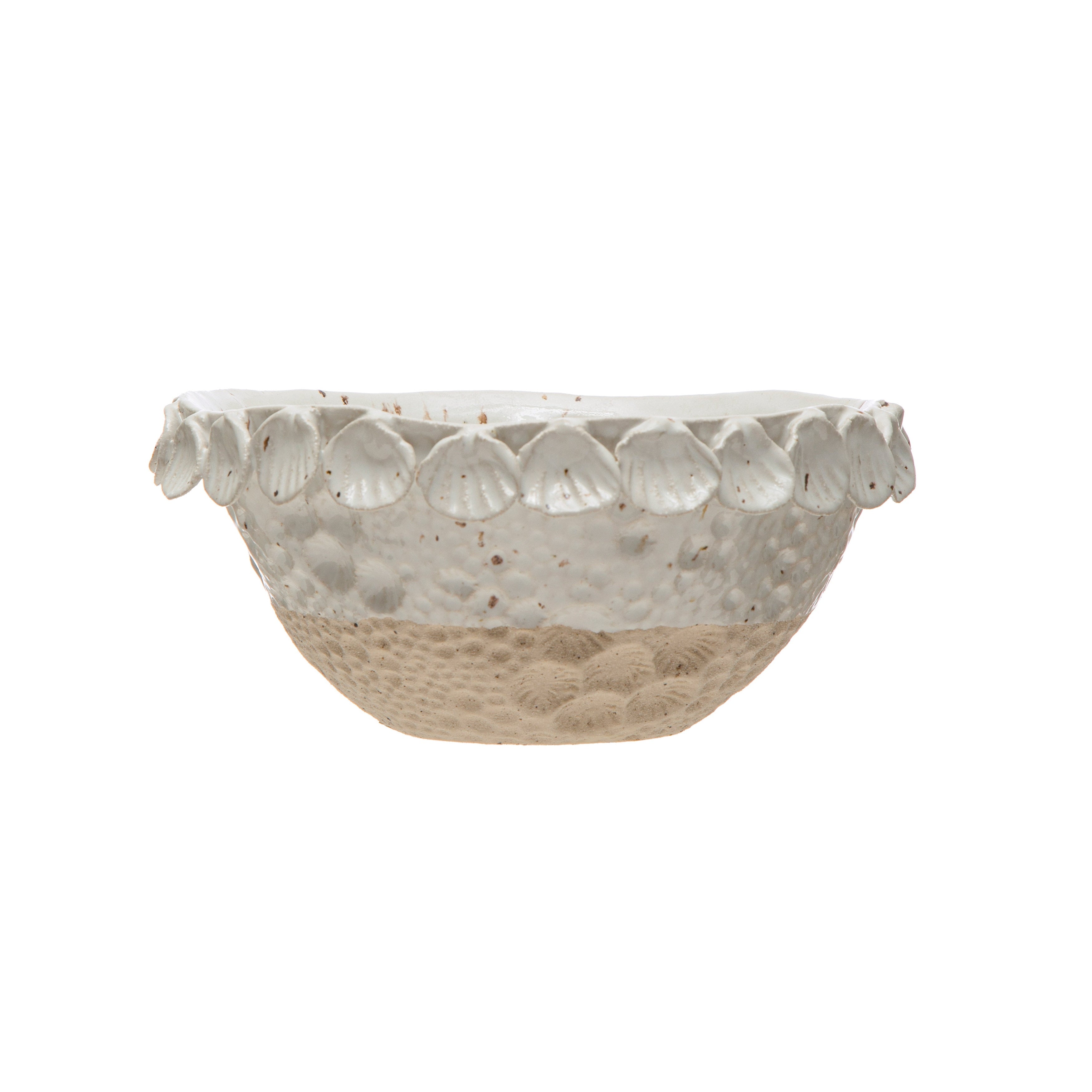 2-Tone Stoneware Bowl with Shell Trim - 10.3L x 10.3W x 4.8H