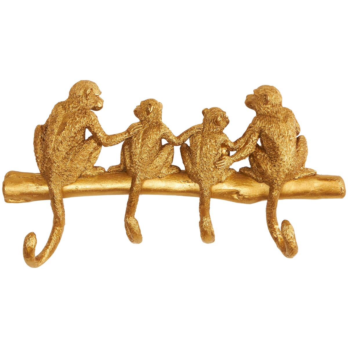 Polystone Monkey Textured 4 Hanger Wall Hook - Gold - Roche River Decor