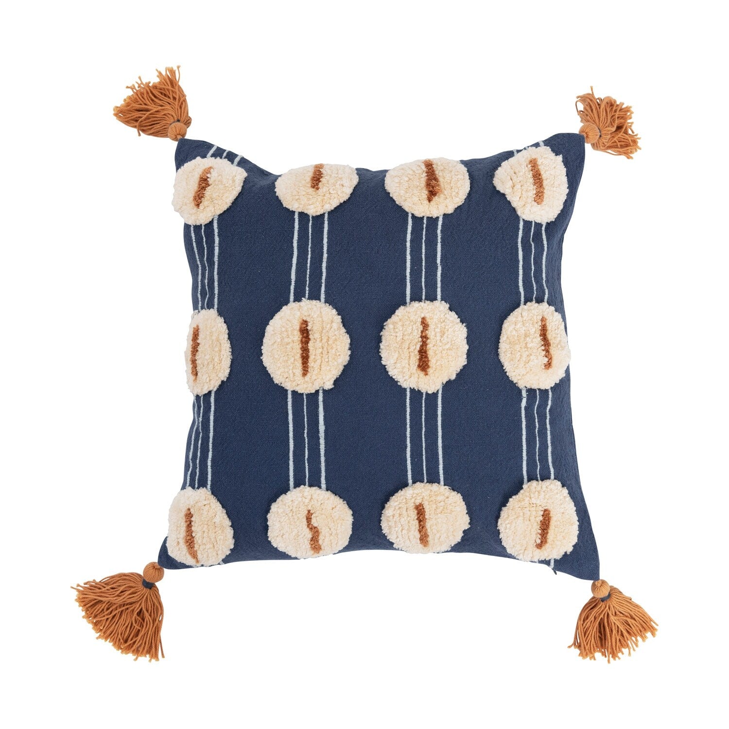 Cotton Embroidered and Tufted Pillow with Tassels